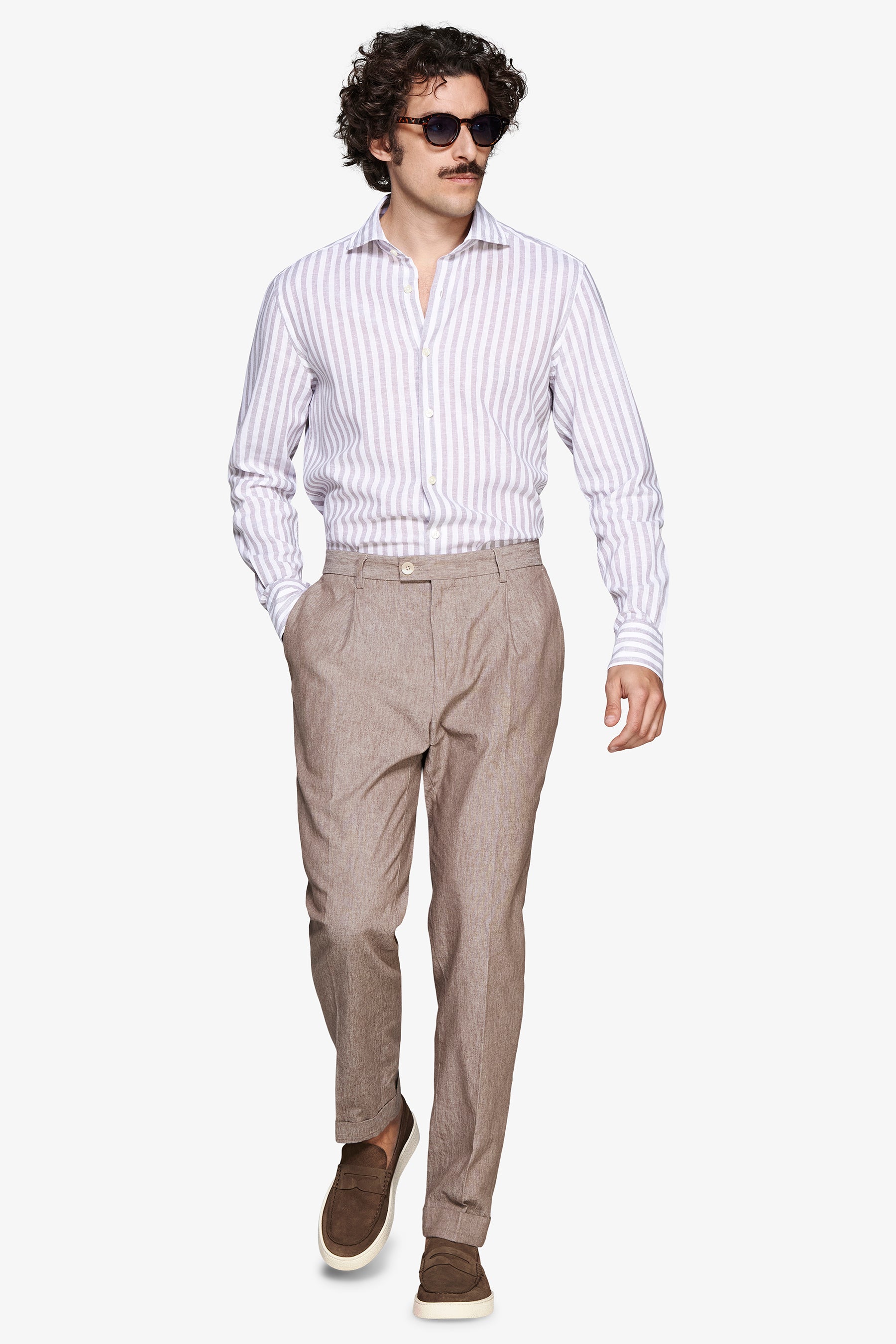 Camisa mezcla de lino a rayas gris tórtola