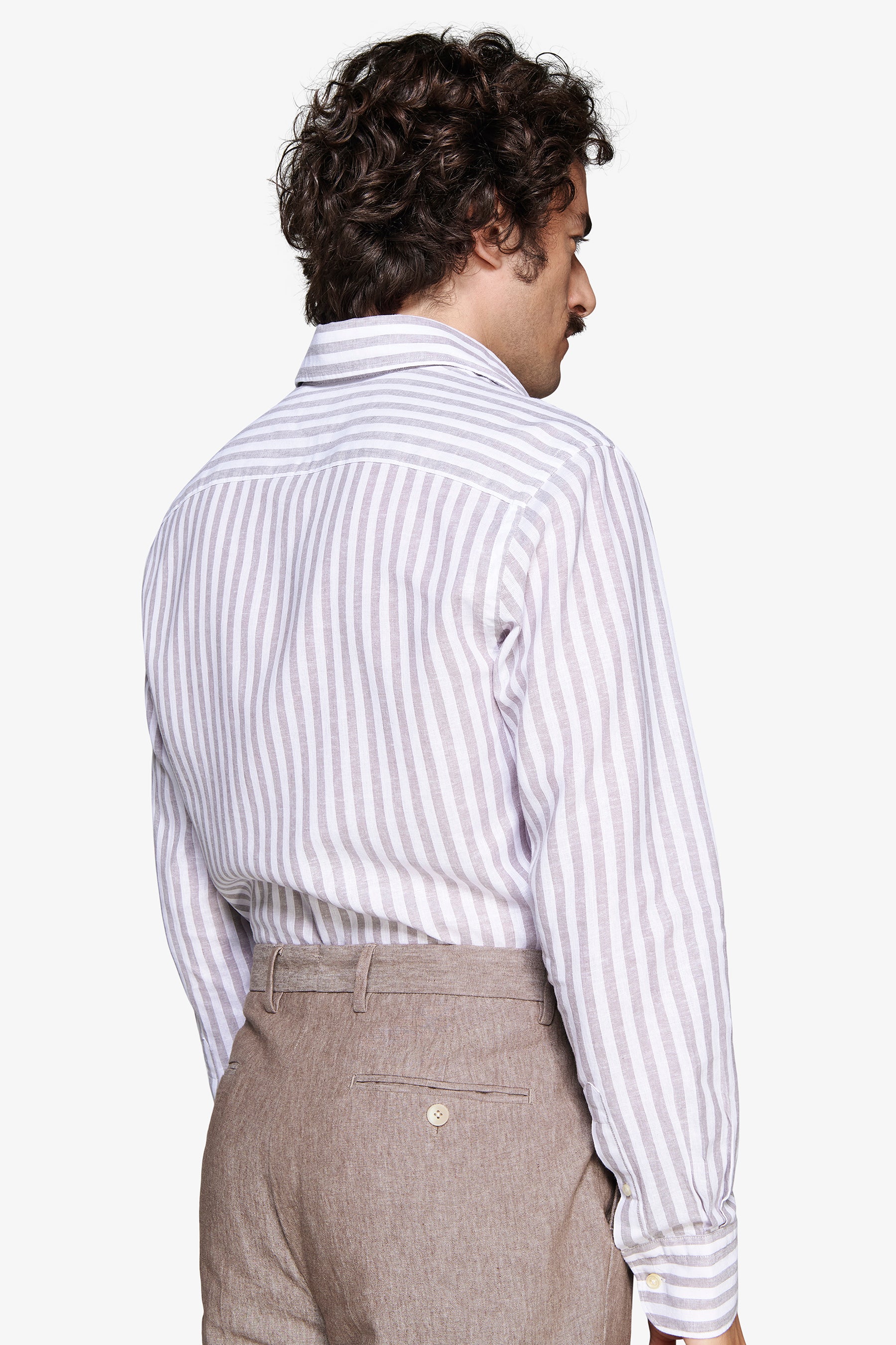 Camisa mezcla de lino a rayas gris tórtola