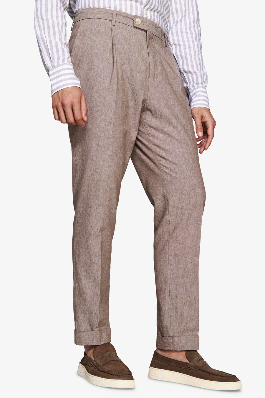 Taupe linen blend slub trousers