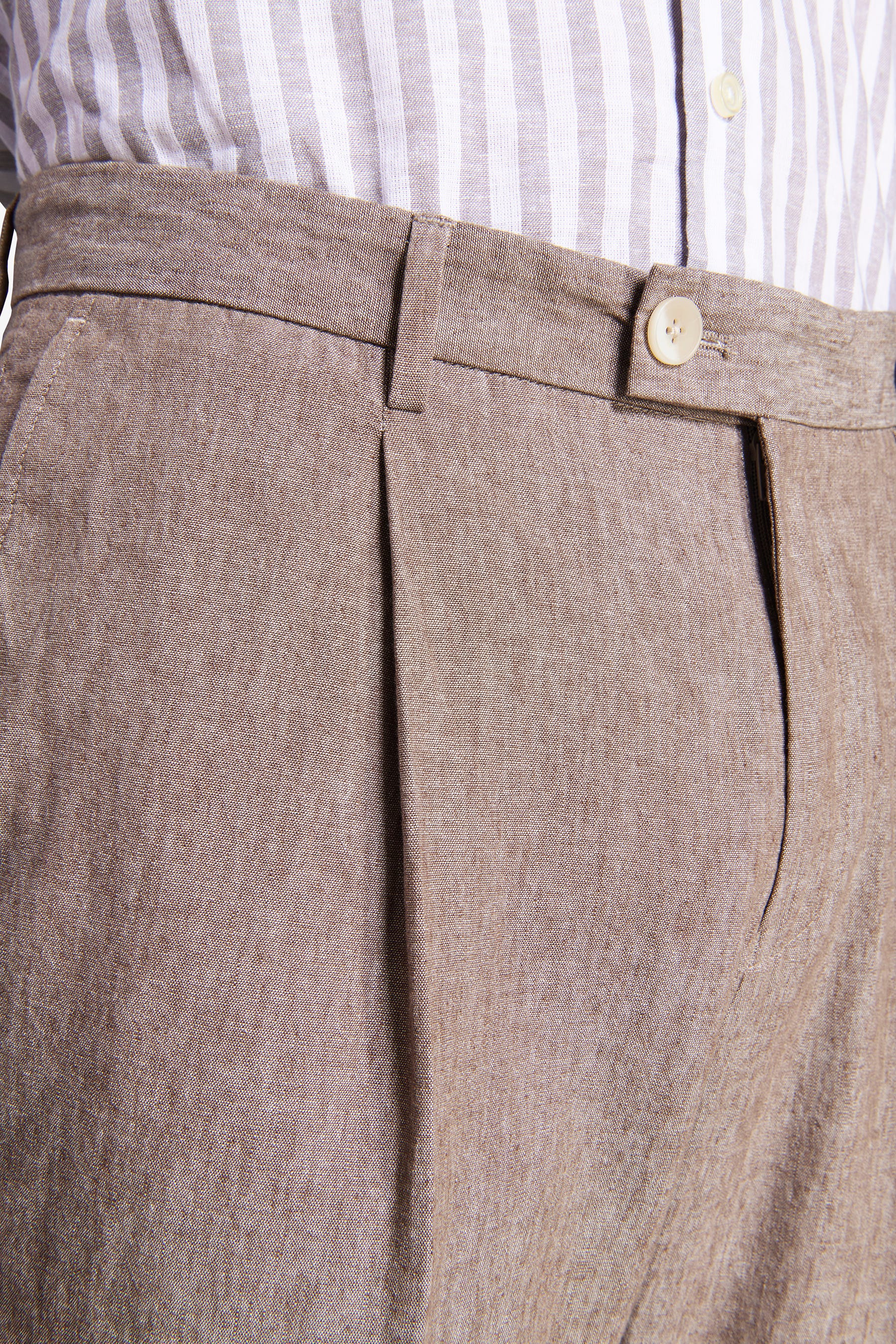 Taupe linen blend slub trousers