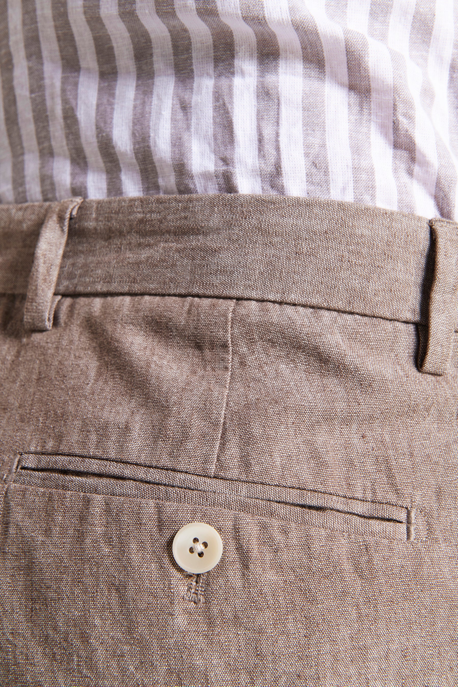 Pantaloni misto lino fiammati tortora