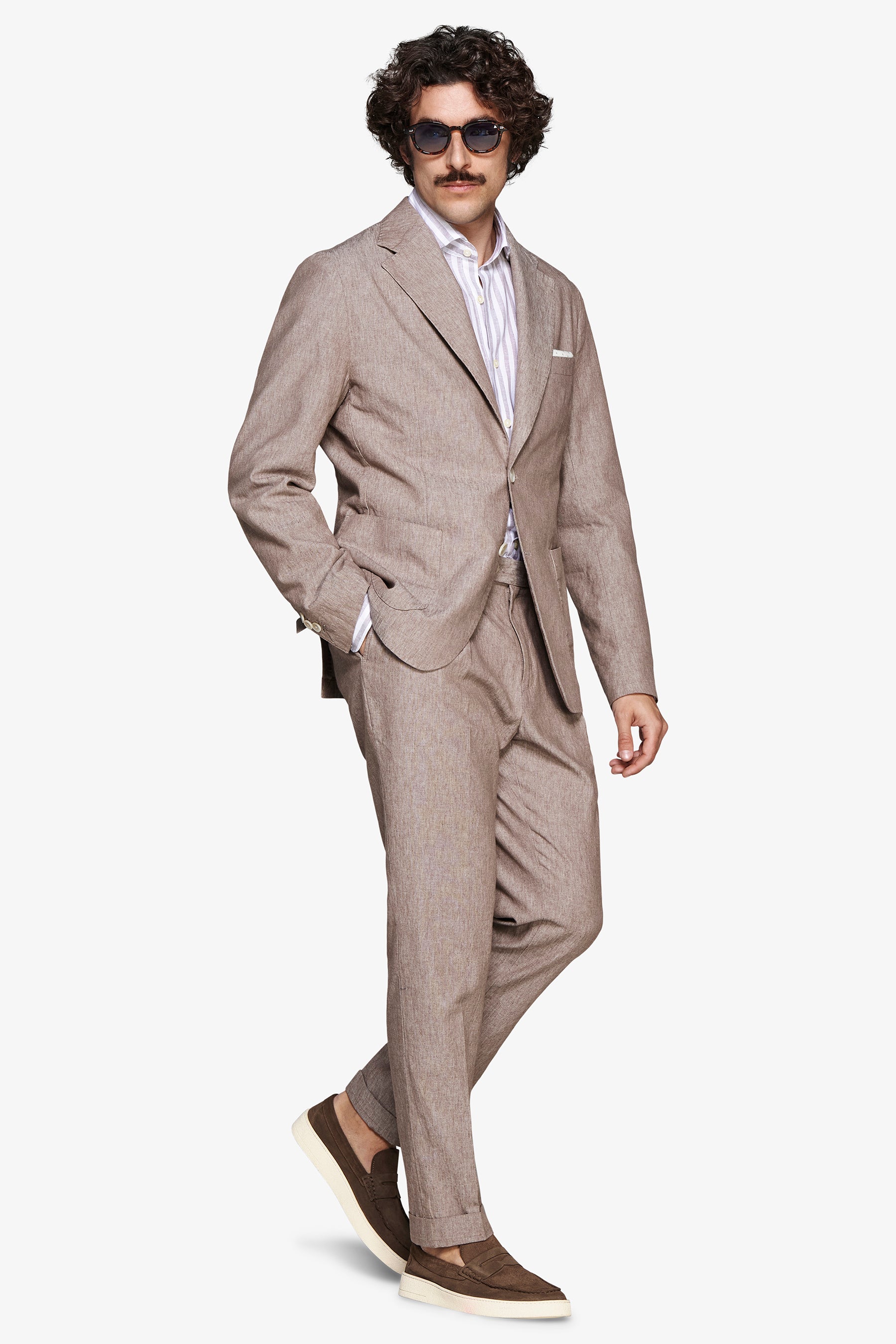 Giacca misto lino fiammata tortora