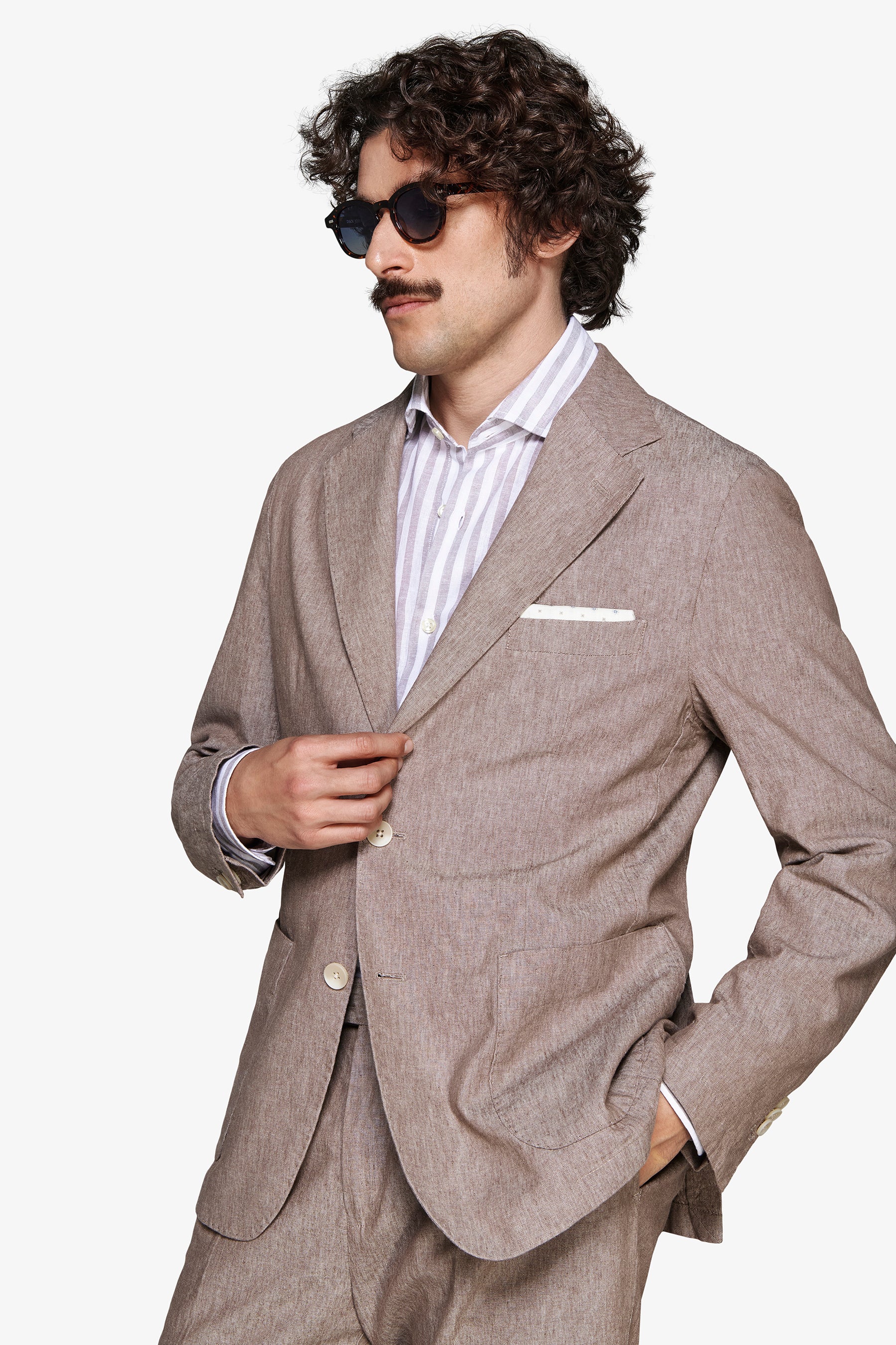 Giacca misto lino fiammata tortora