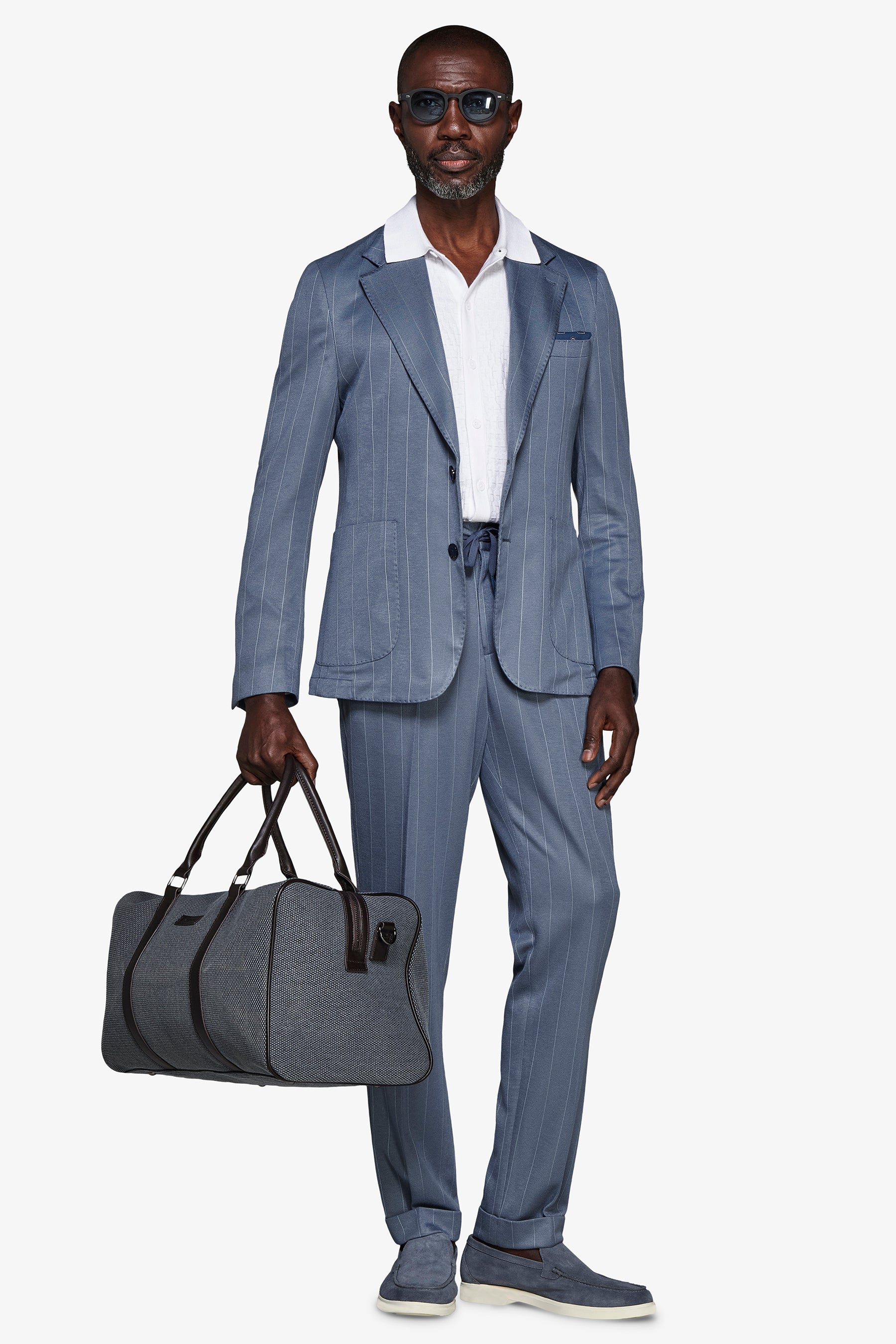 Veste bleu turquoise à fines rayures en jersey