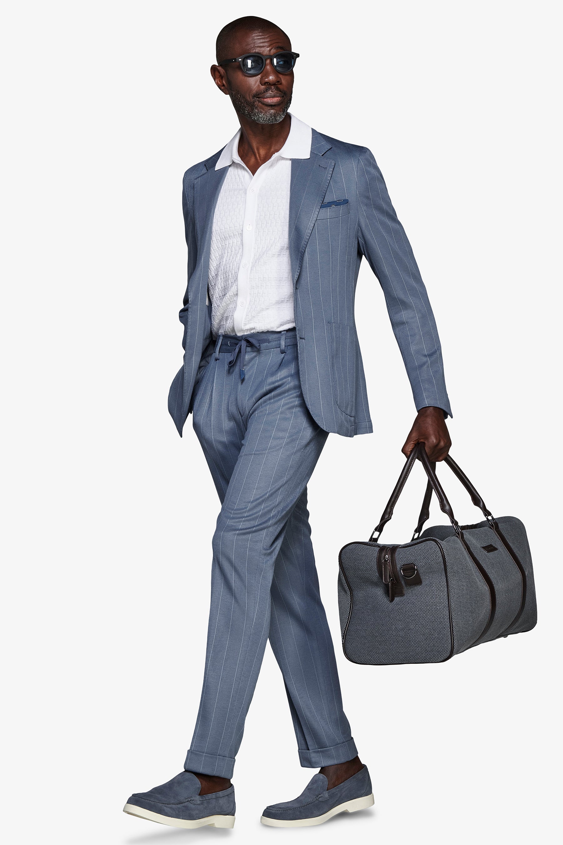 Veste bleu turquoise à fines rayures en jersey