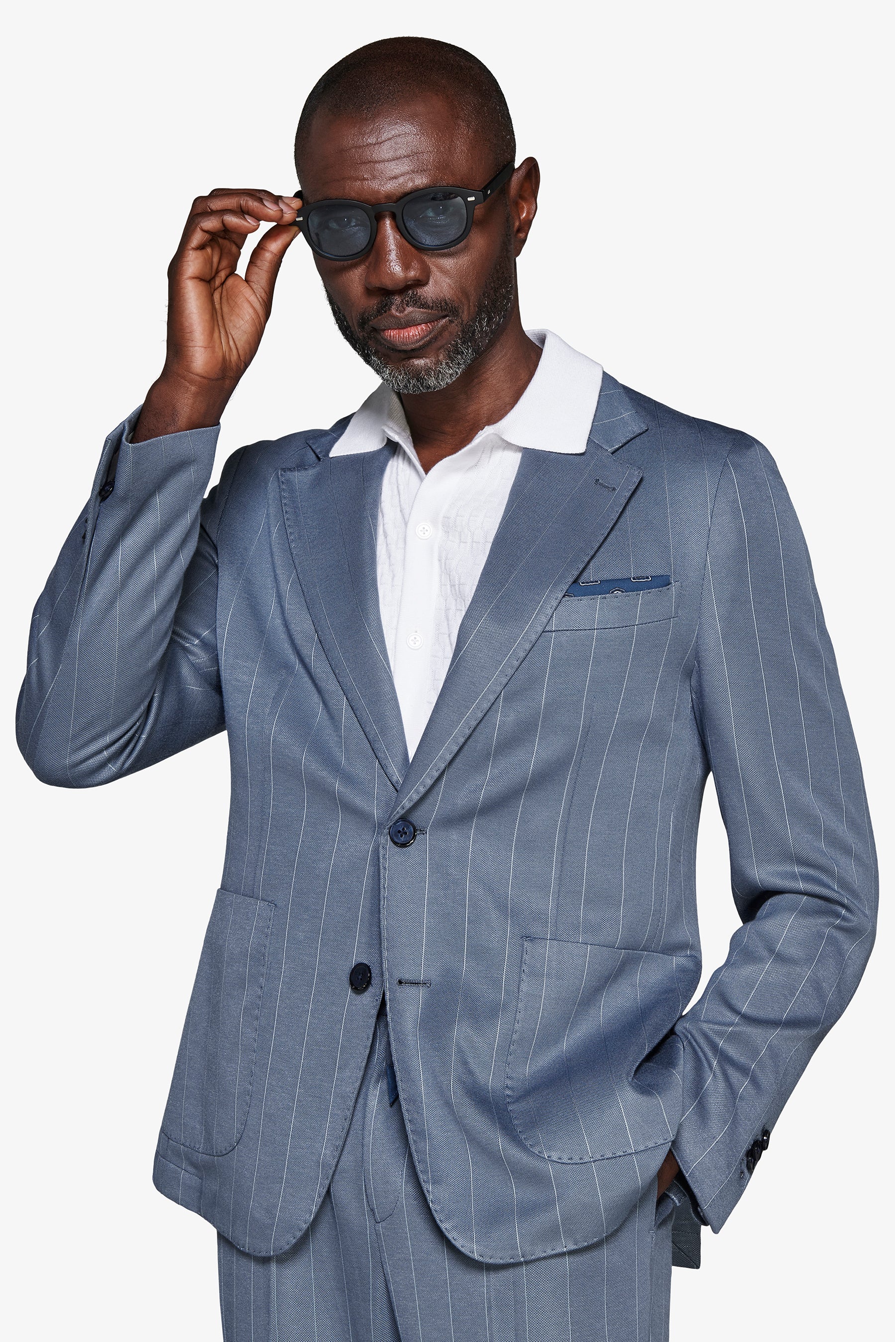 Veste bleu turquoise à fines rayures en jersey