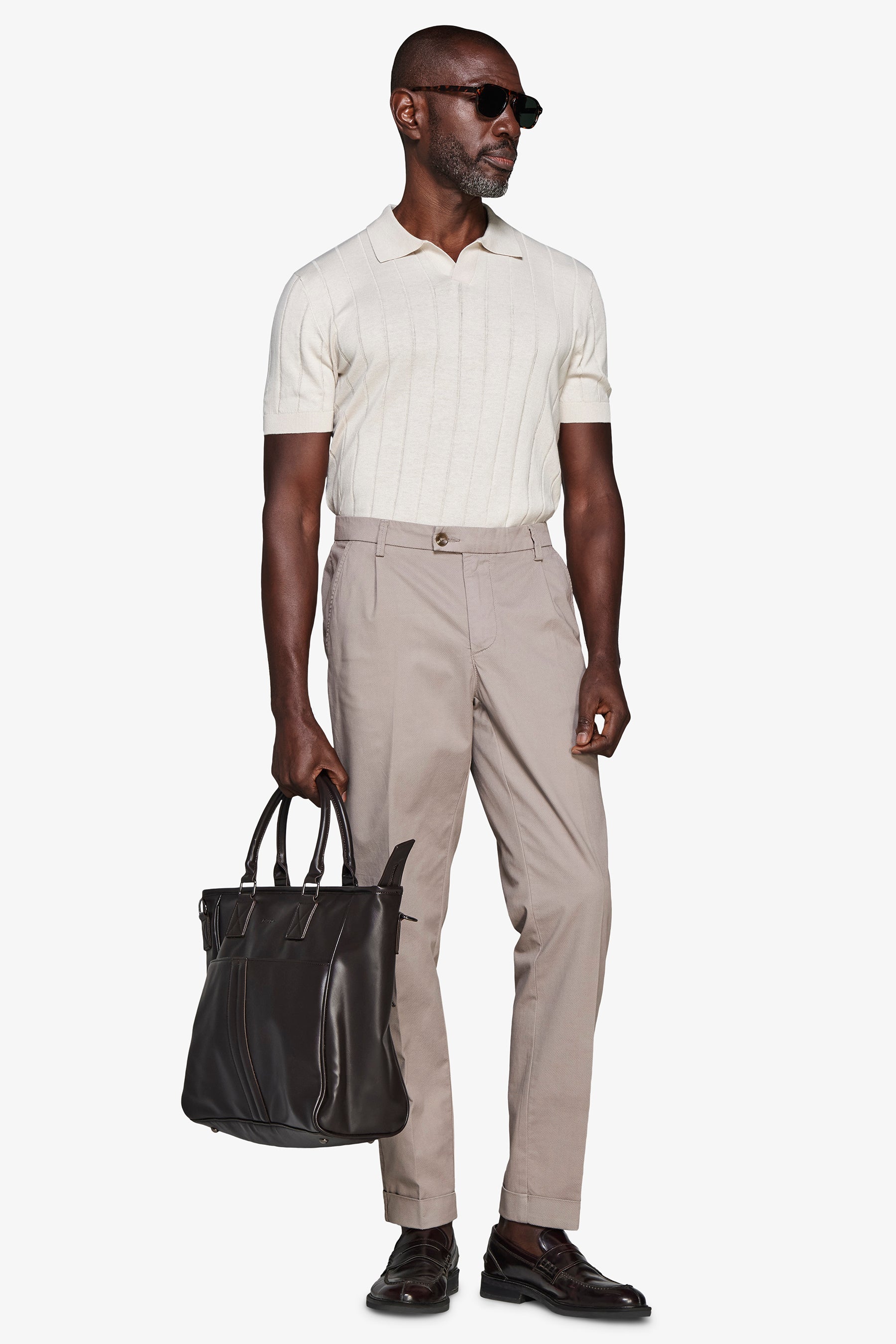 Polo in maglia costa piatta sabbia