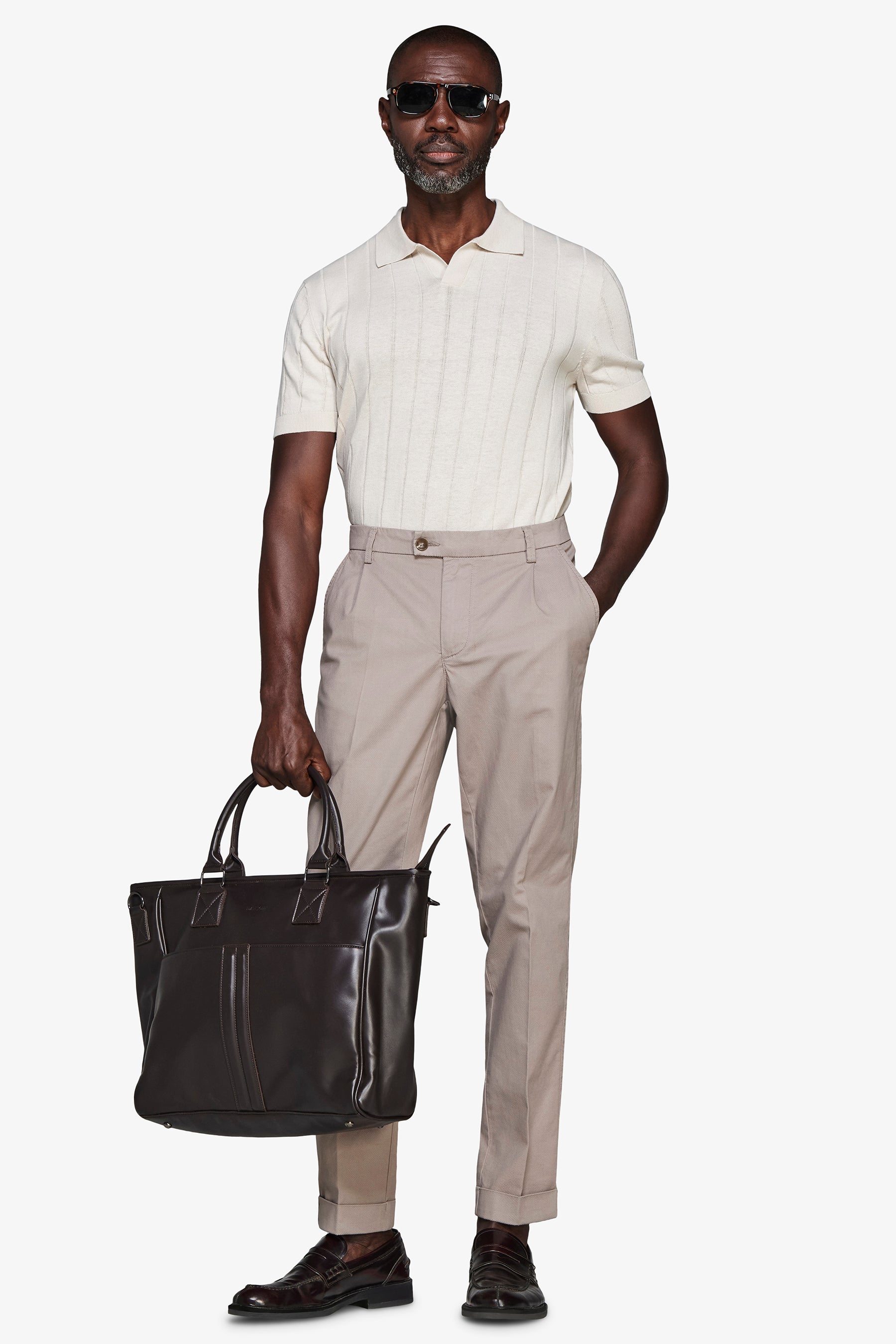 Polo in maglia costa piatta sabbia