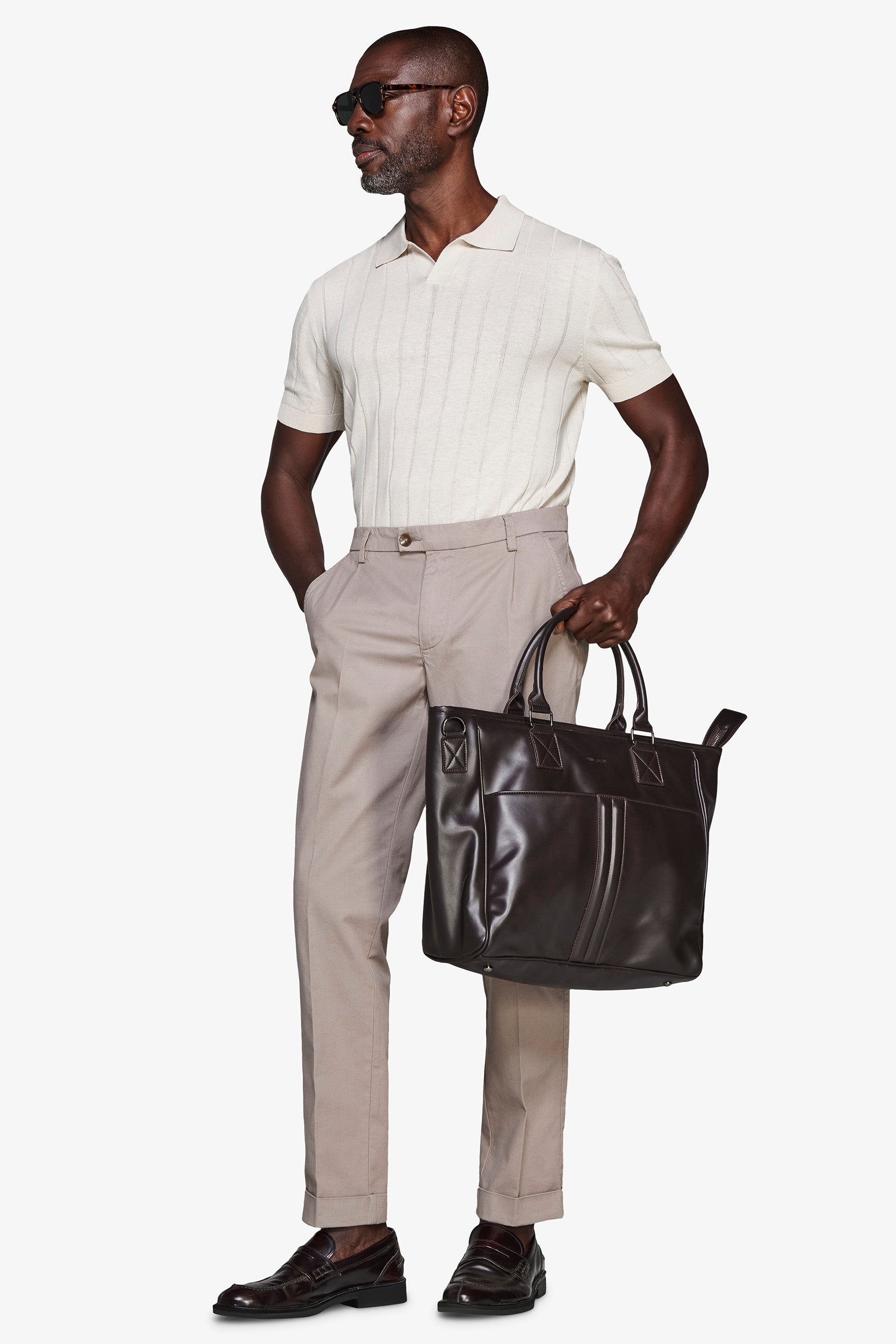 Polo in maglia costa piatta sabbia