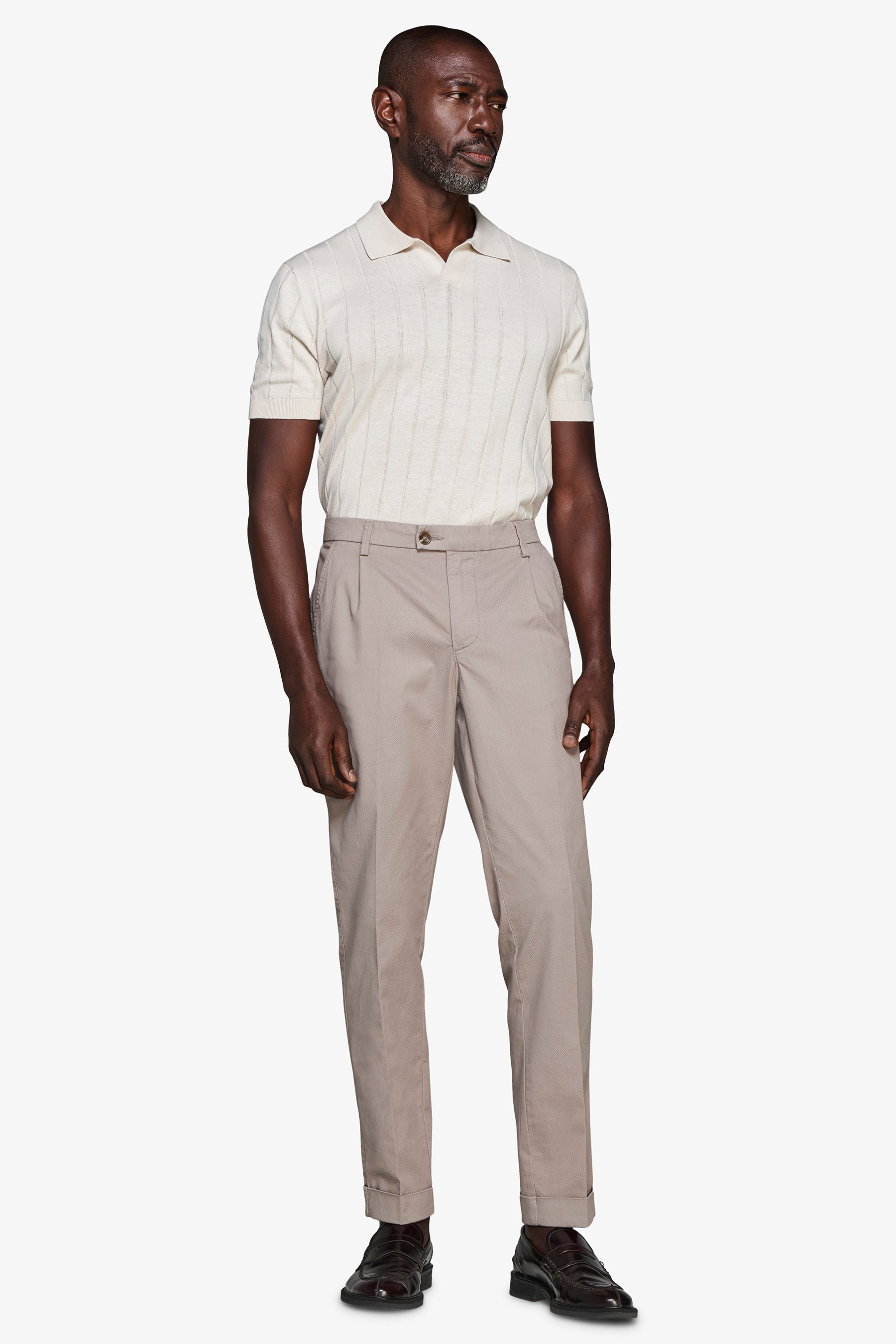 Polo in maglia costa piatta sabbia