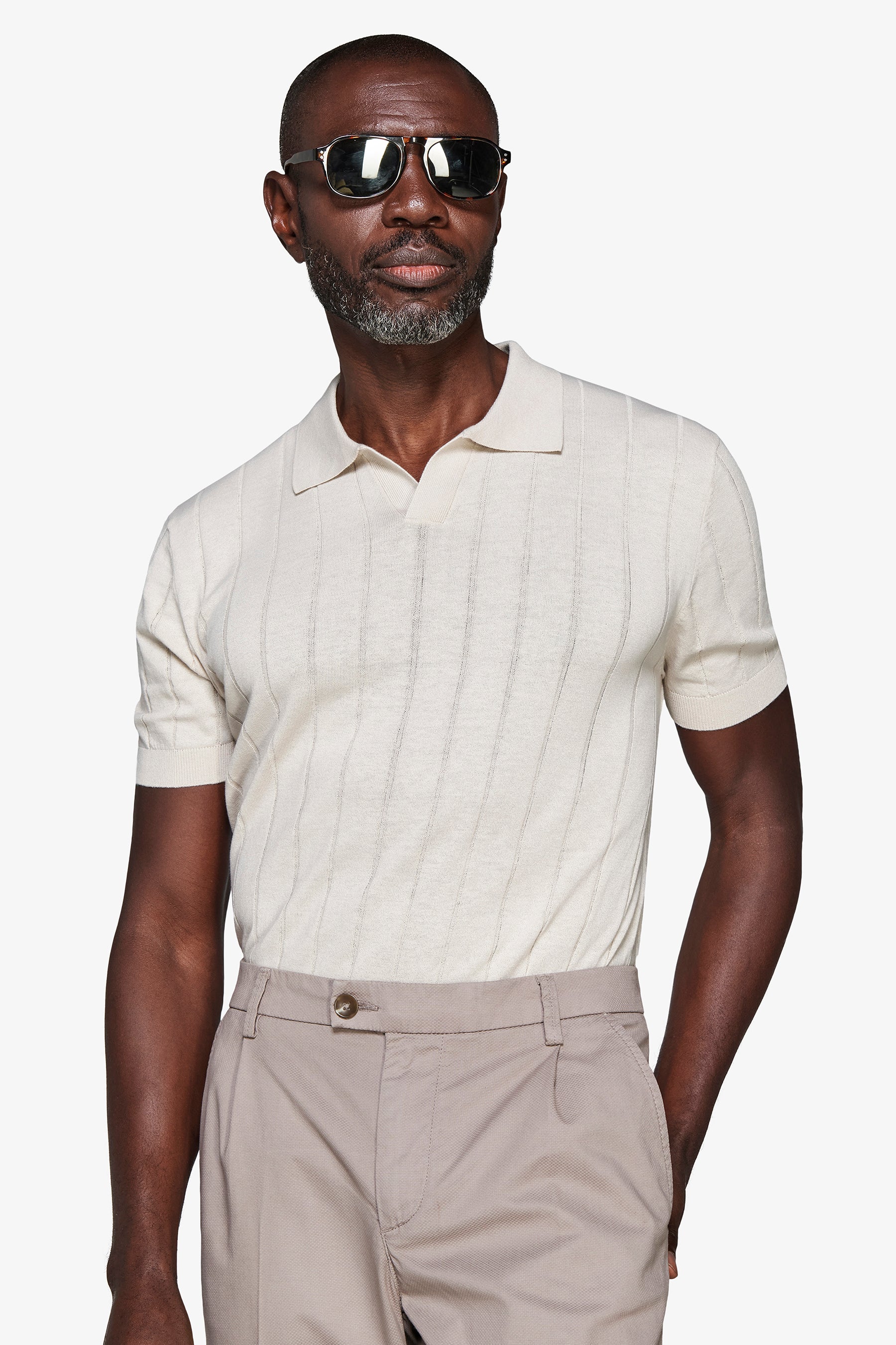 Polo in maglia costa piatta sabbia