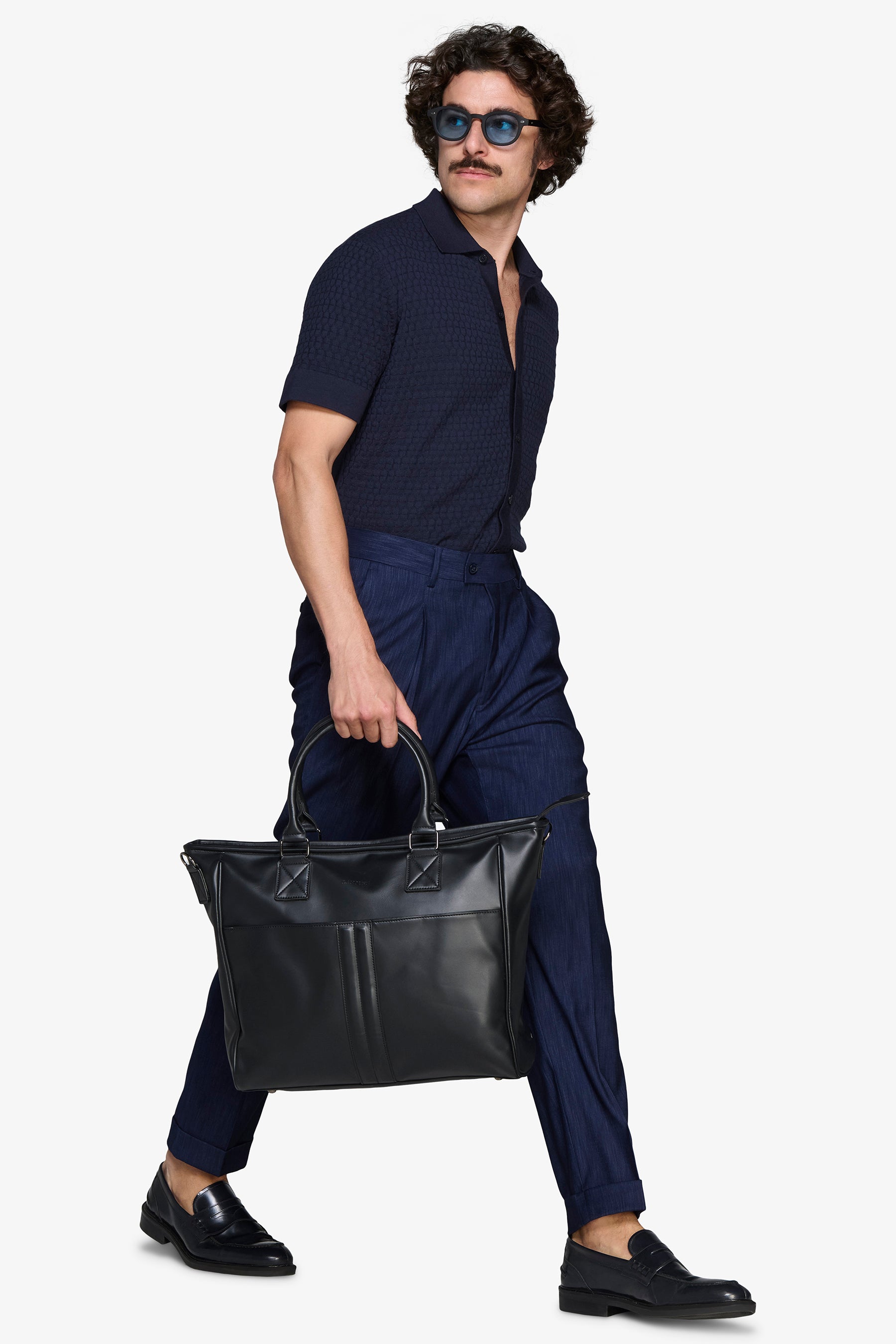 Camicia in maglia punto mattoncino blu