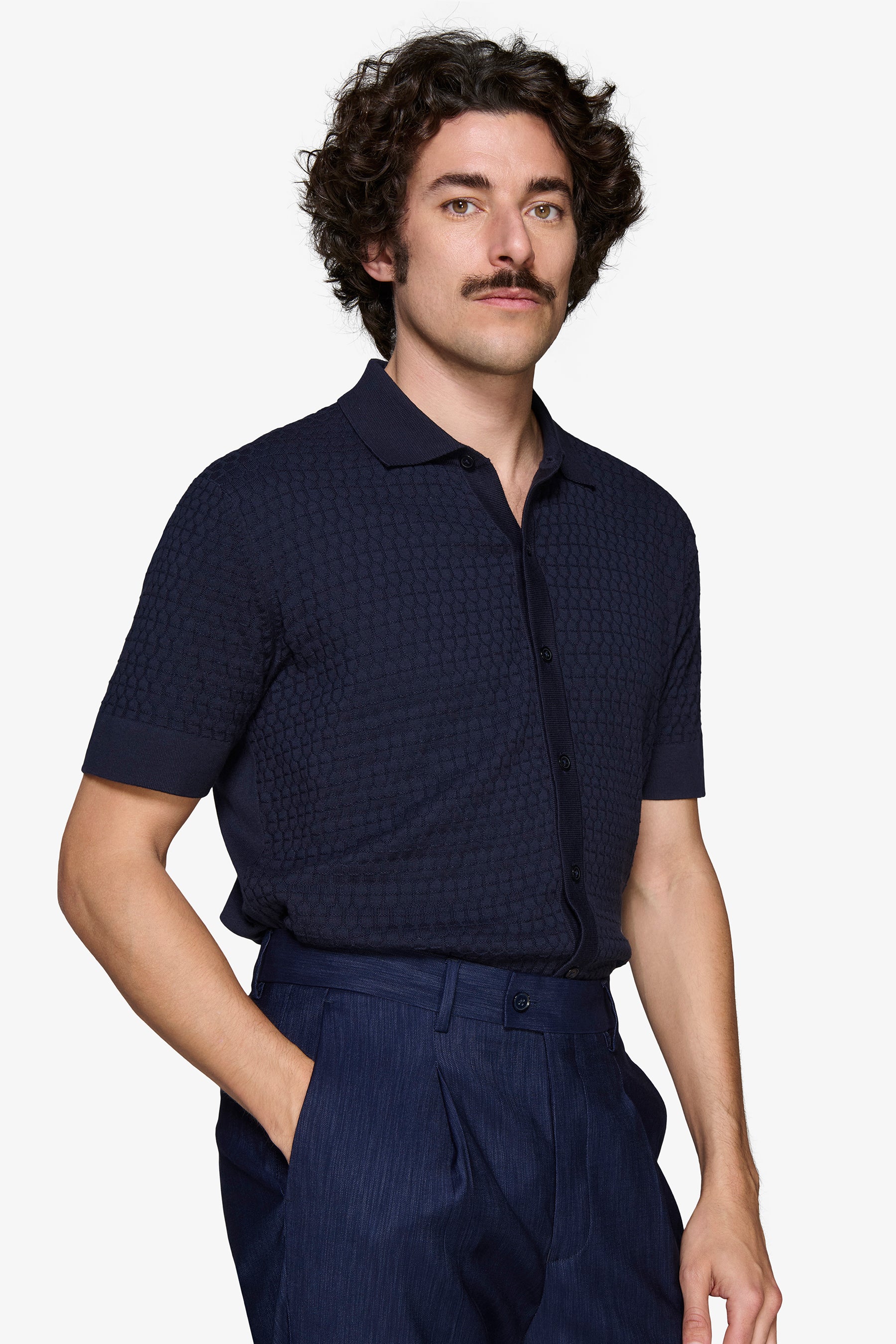 Camicia in maglia punto mattoncino blu