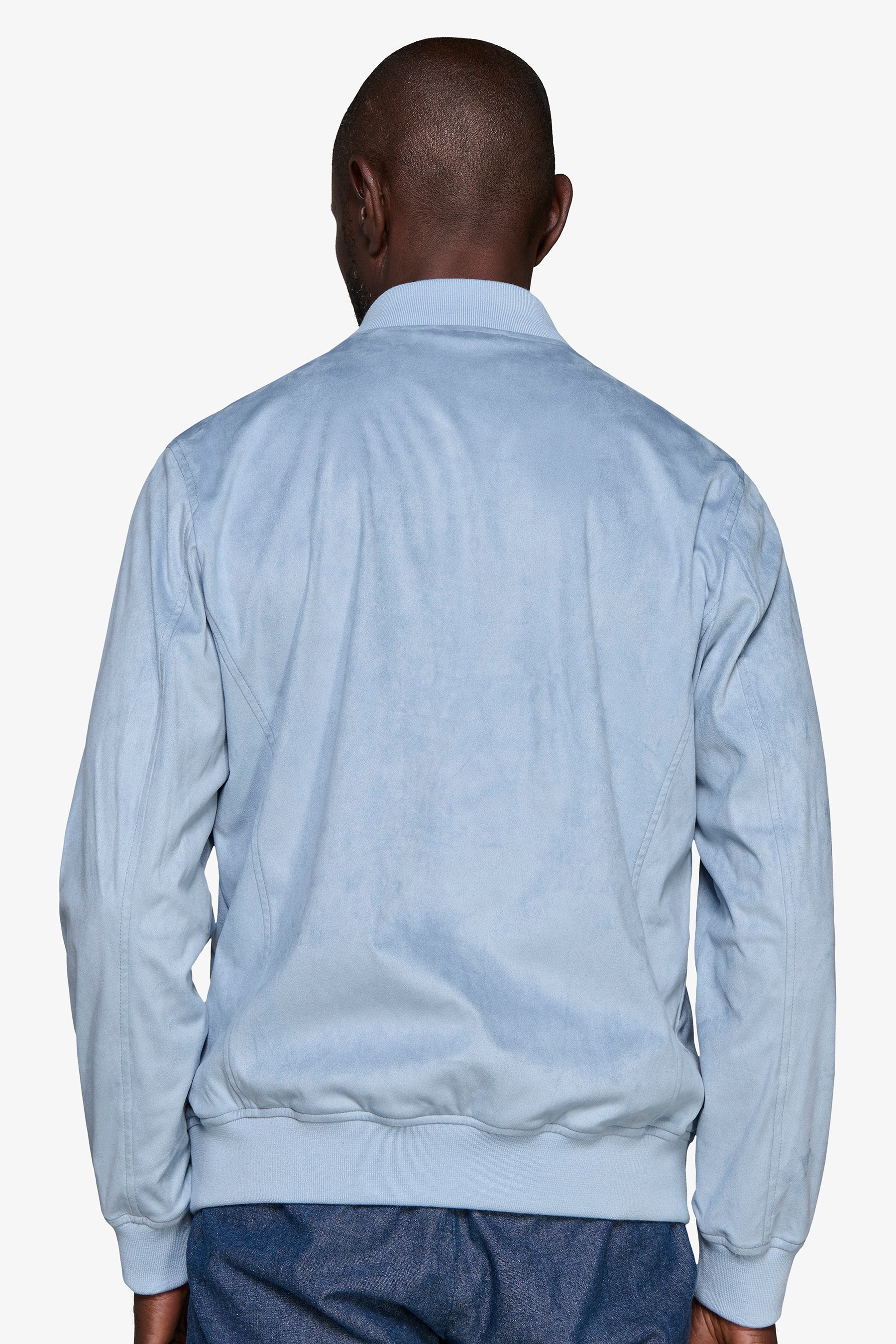 Cazadora bómber con cremallera completa en ante ecológico celeste