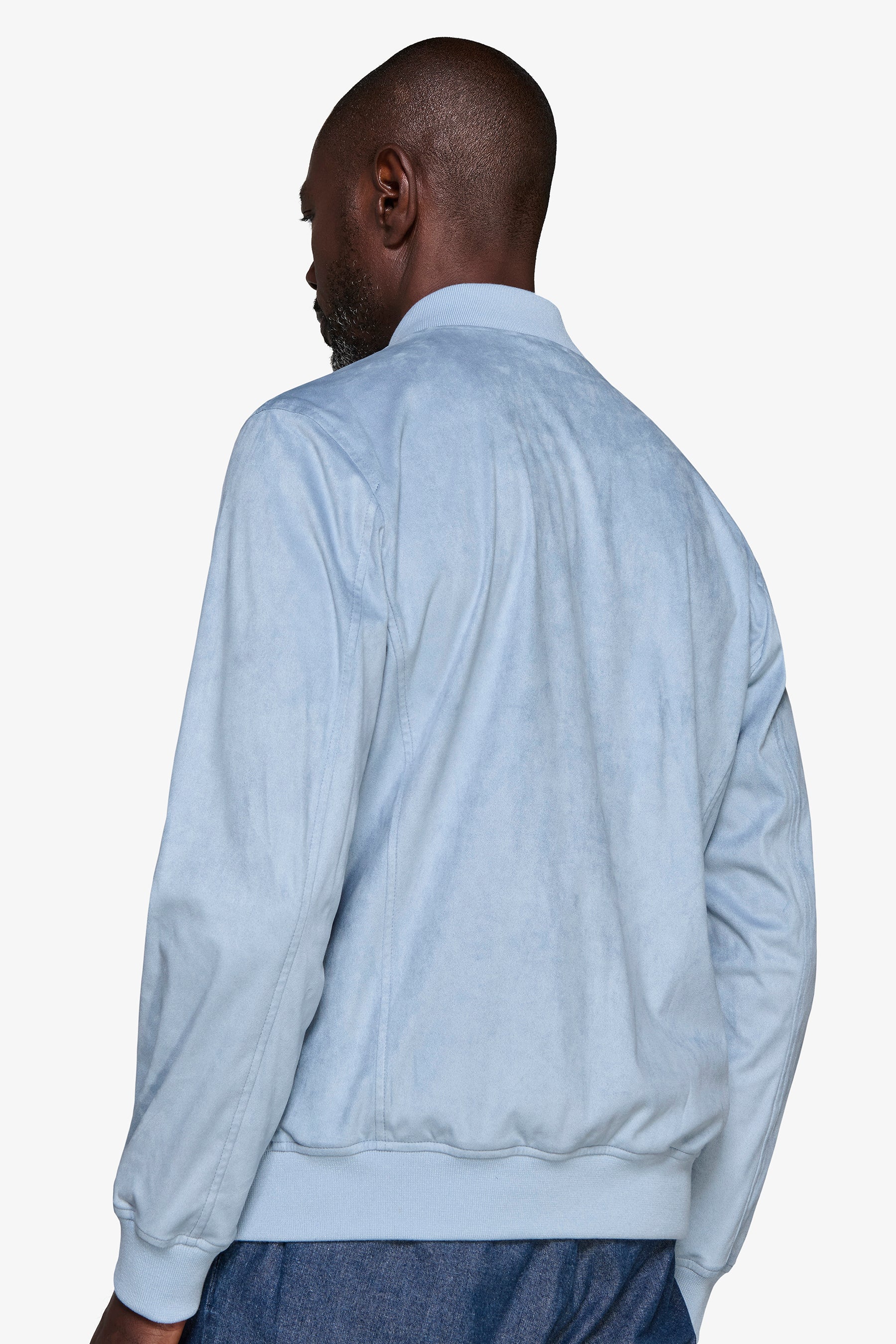 Cazadora bómber con cremallera completa en ante ecológico celeste