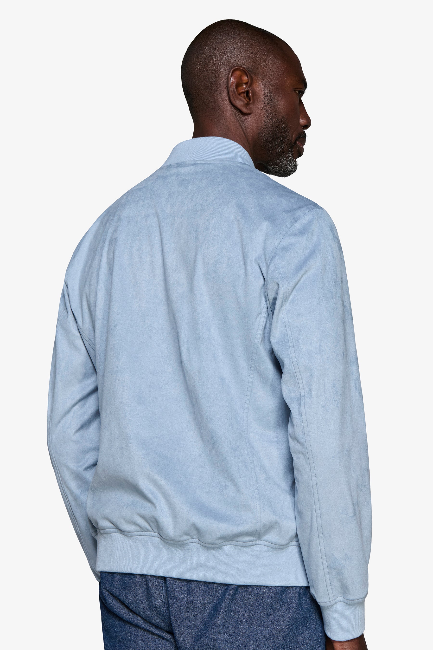 Cazadora bómber con cremallera completa en ante ecológico celeste