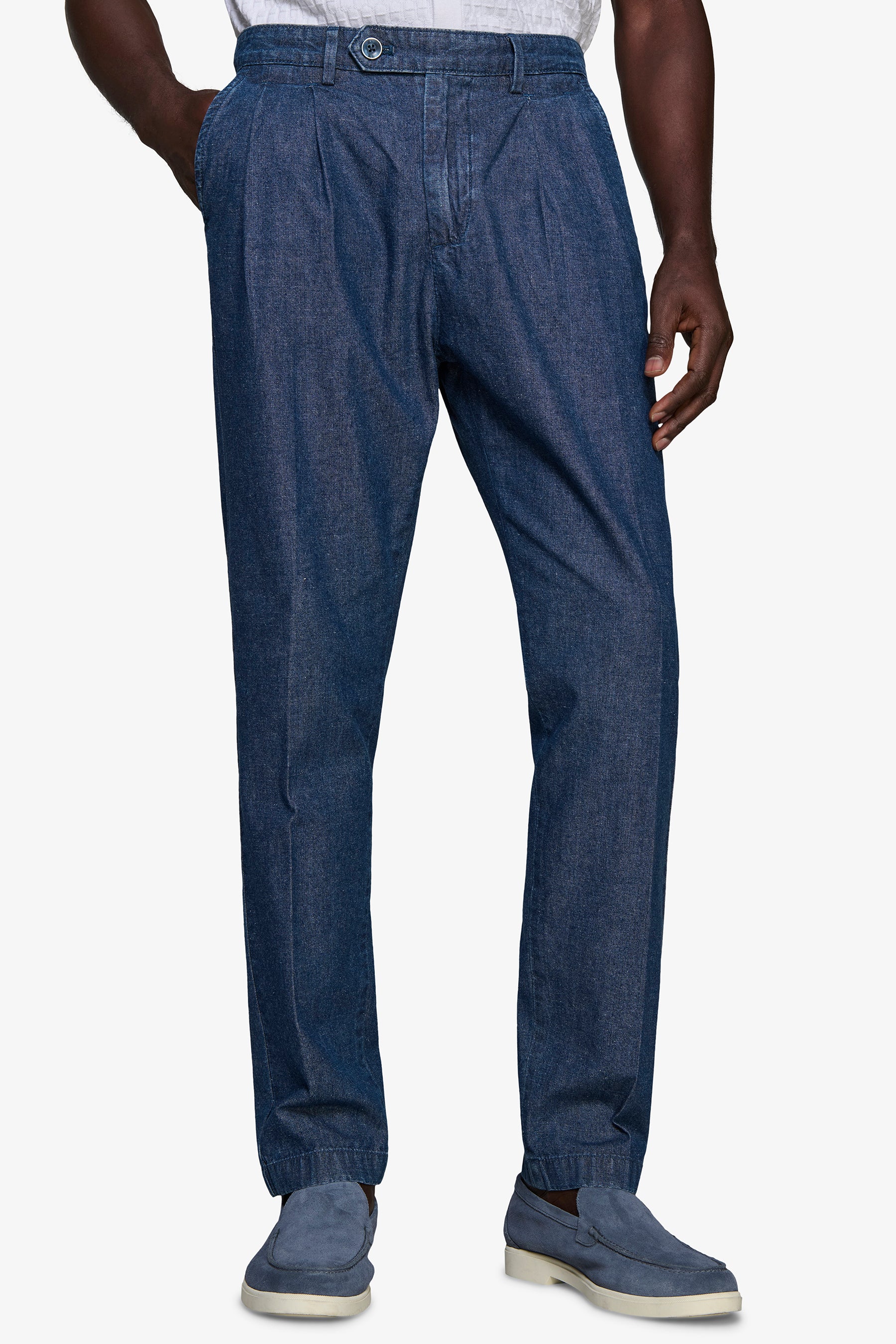 Pantaloni doppia pinces chambray