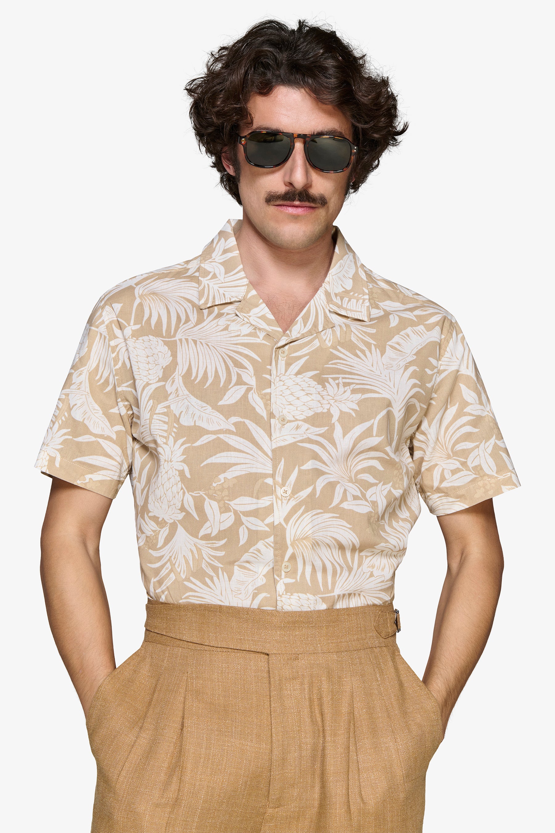 Camicia misto lino hawaiana sabbia