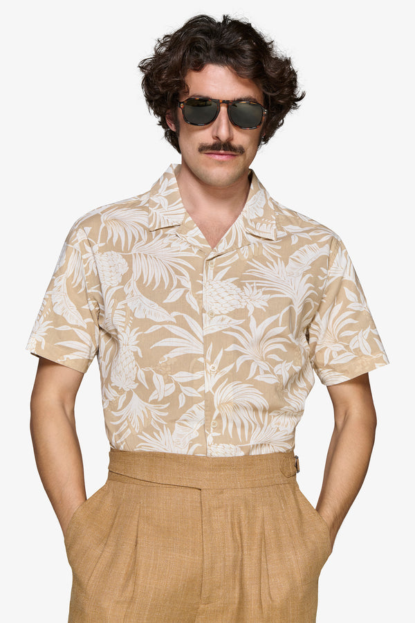 Sand linen blend Hawaiian shirt
