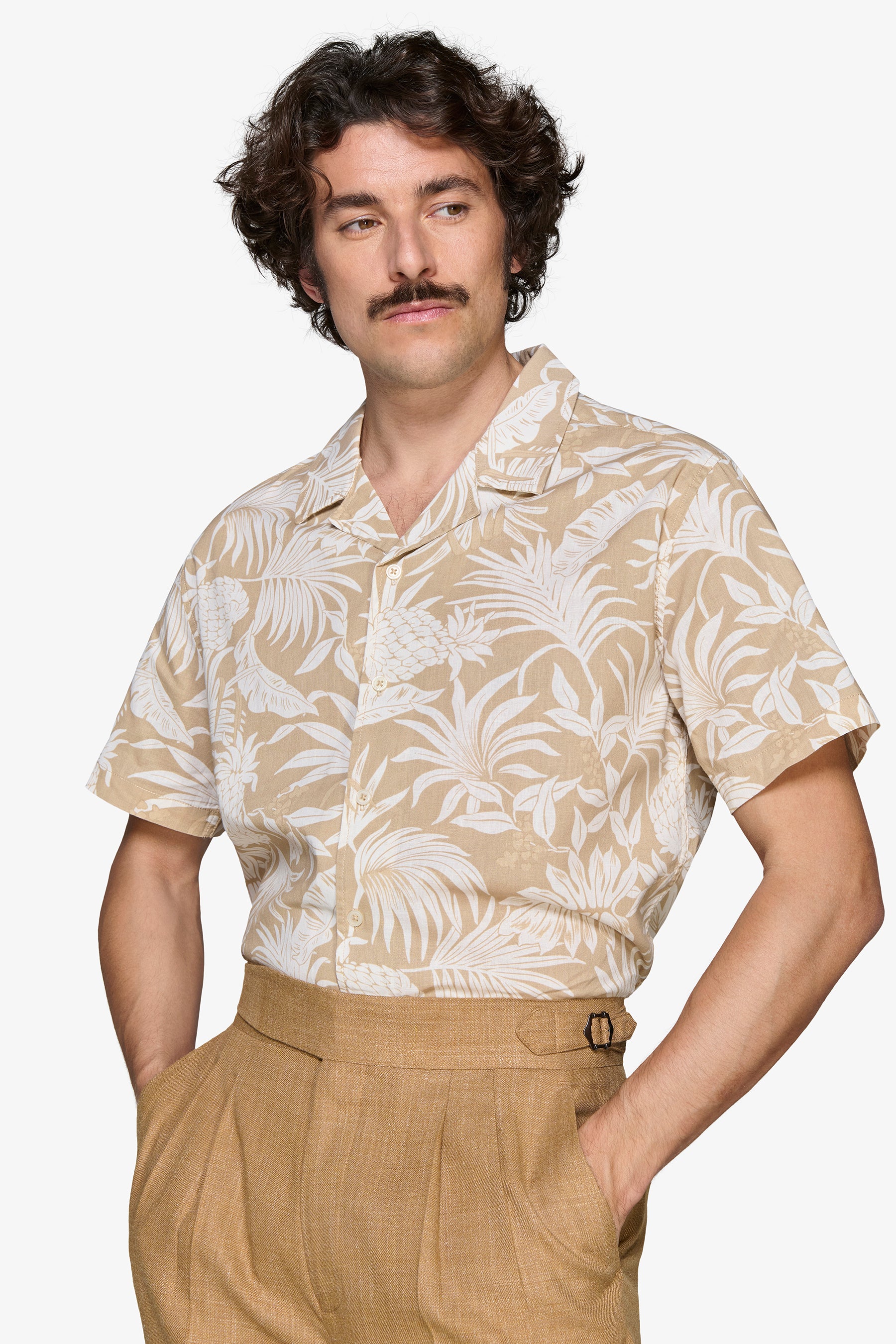 Sand linen blend Hawaiian shirt