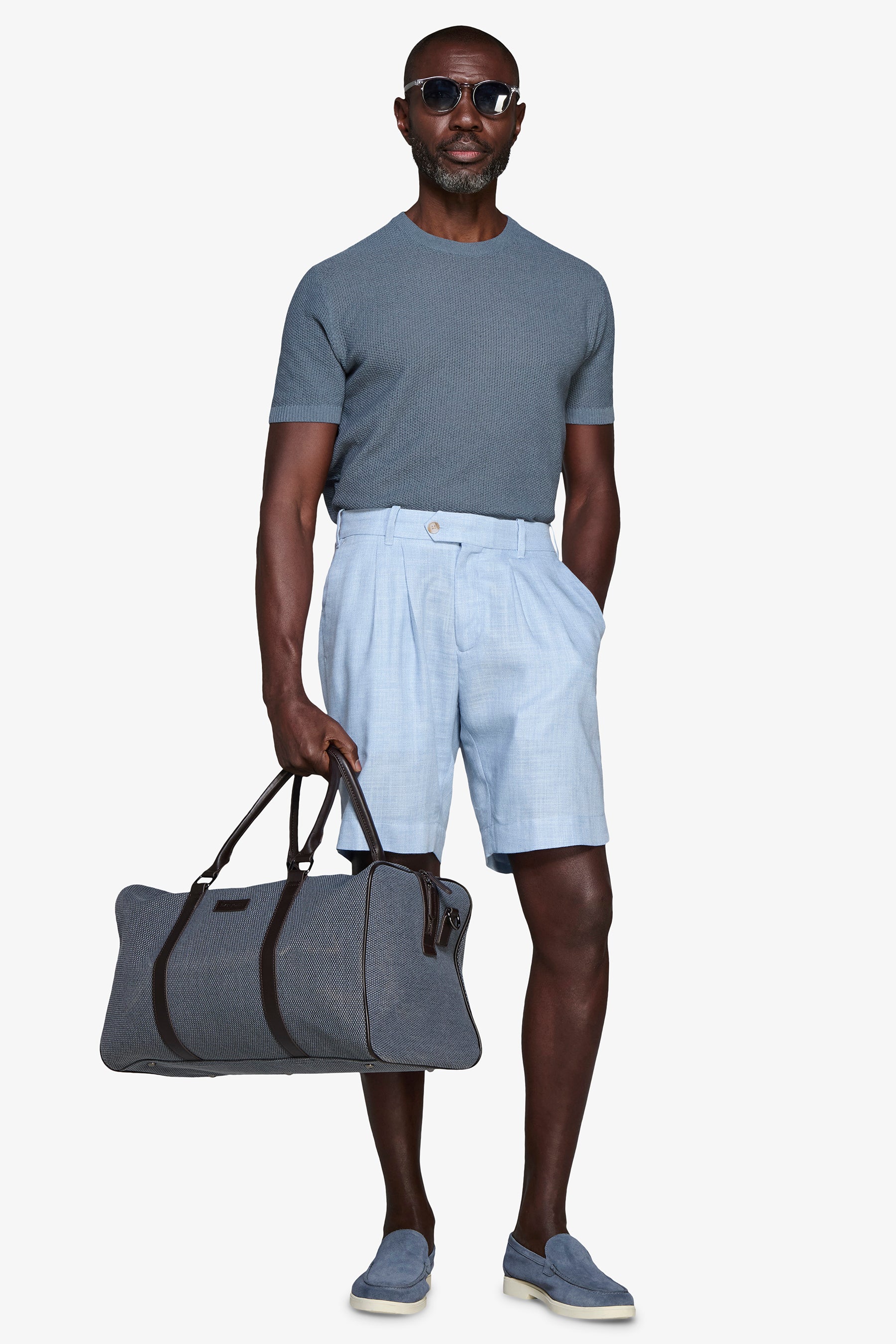 Pullover aus verstärkter Leinen-Mischung in Avion Blau.