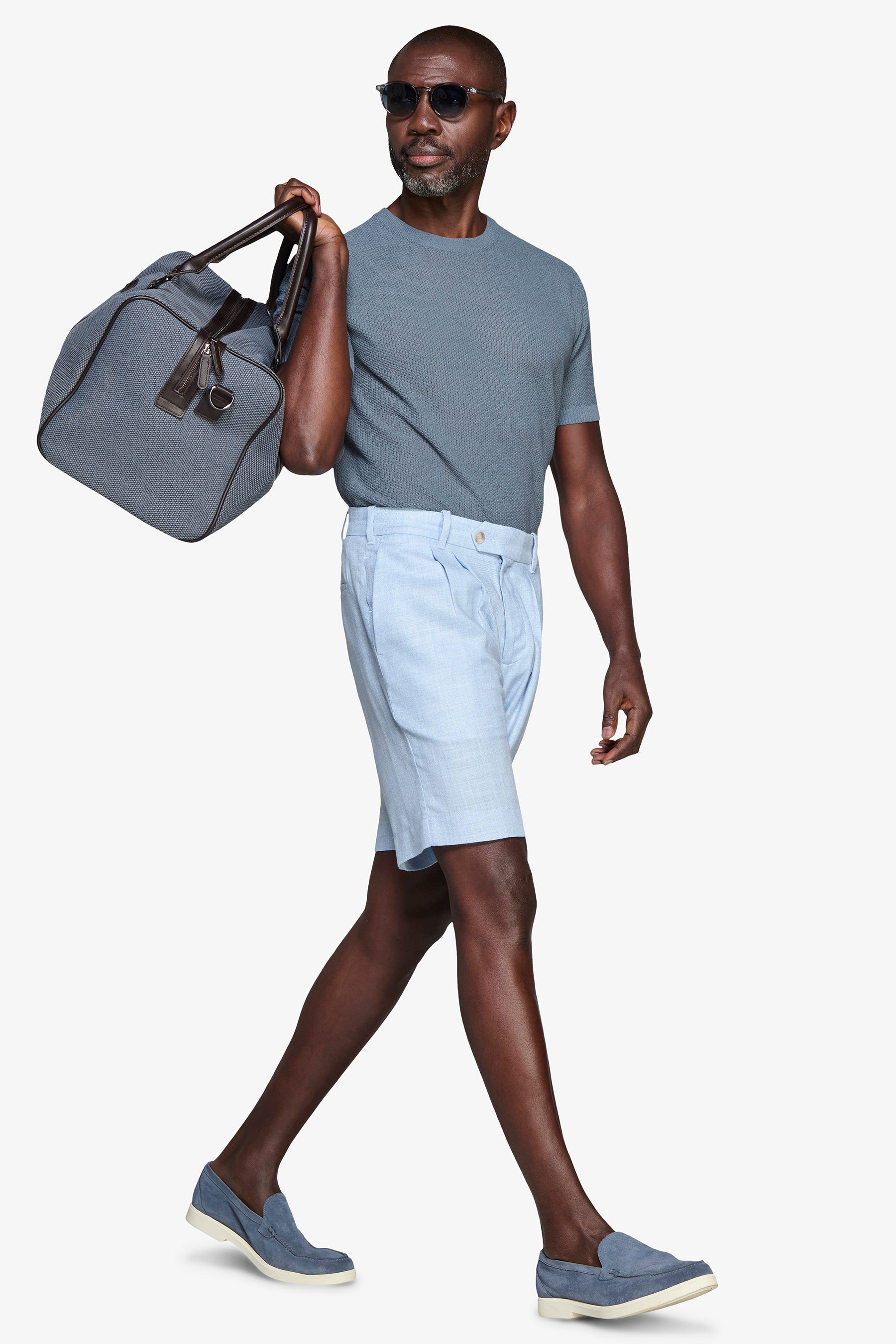 Pullover aus verstärkter Leinen-Mischung in Avion Blau.