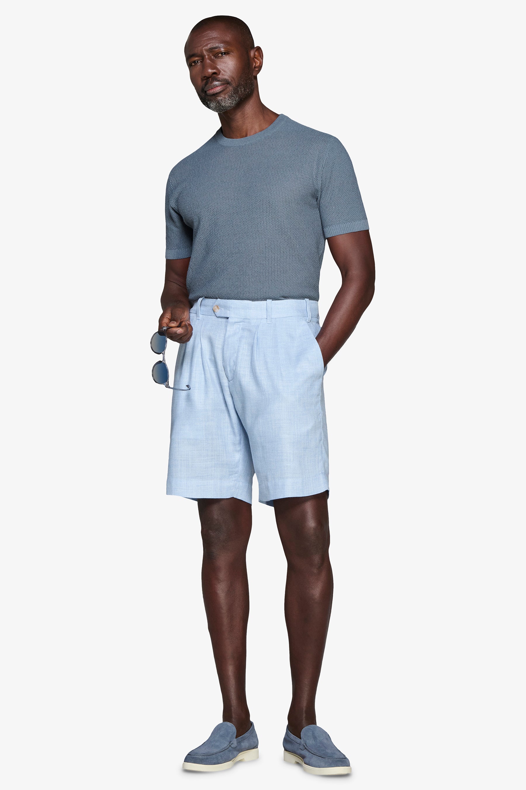 Pullover aus verstärkter Leinen-Mischung in Avion Blau.