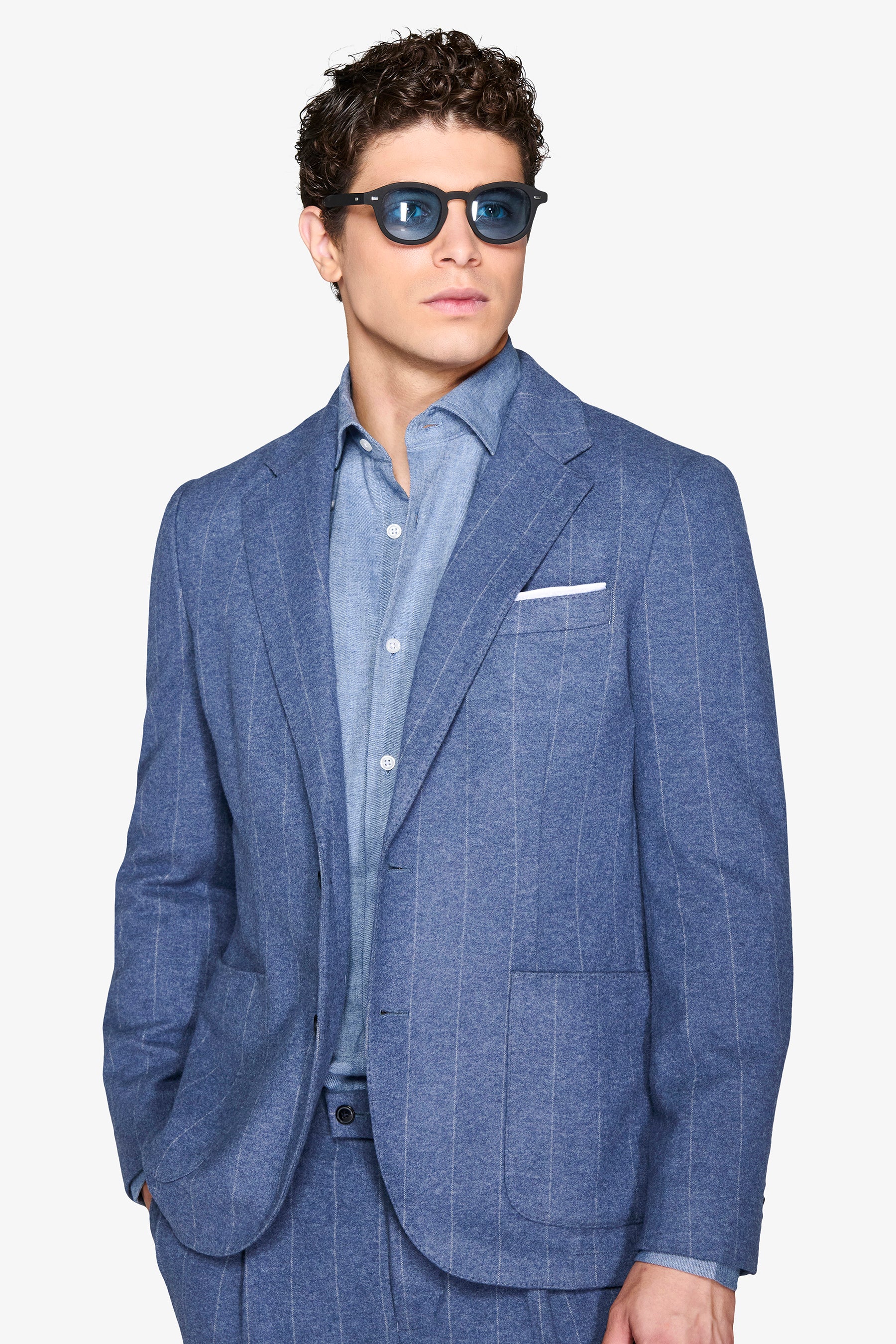 Giacca da abito gessata celeste-Dan John