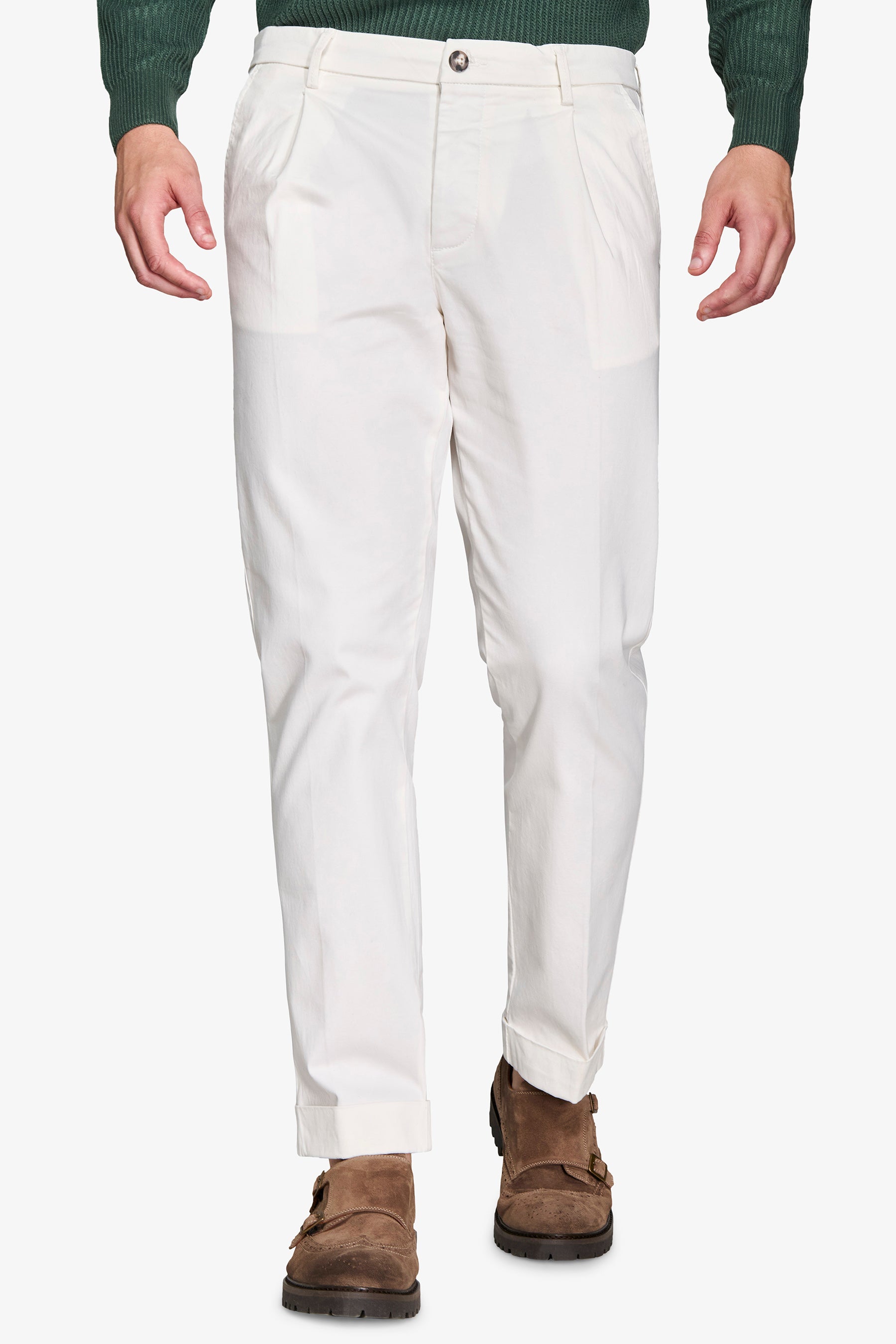 Pantaloni gabardina stretch bianco-Dan John