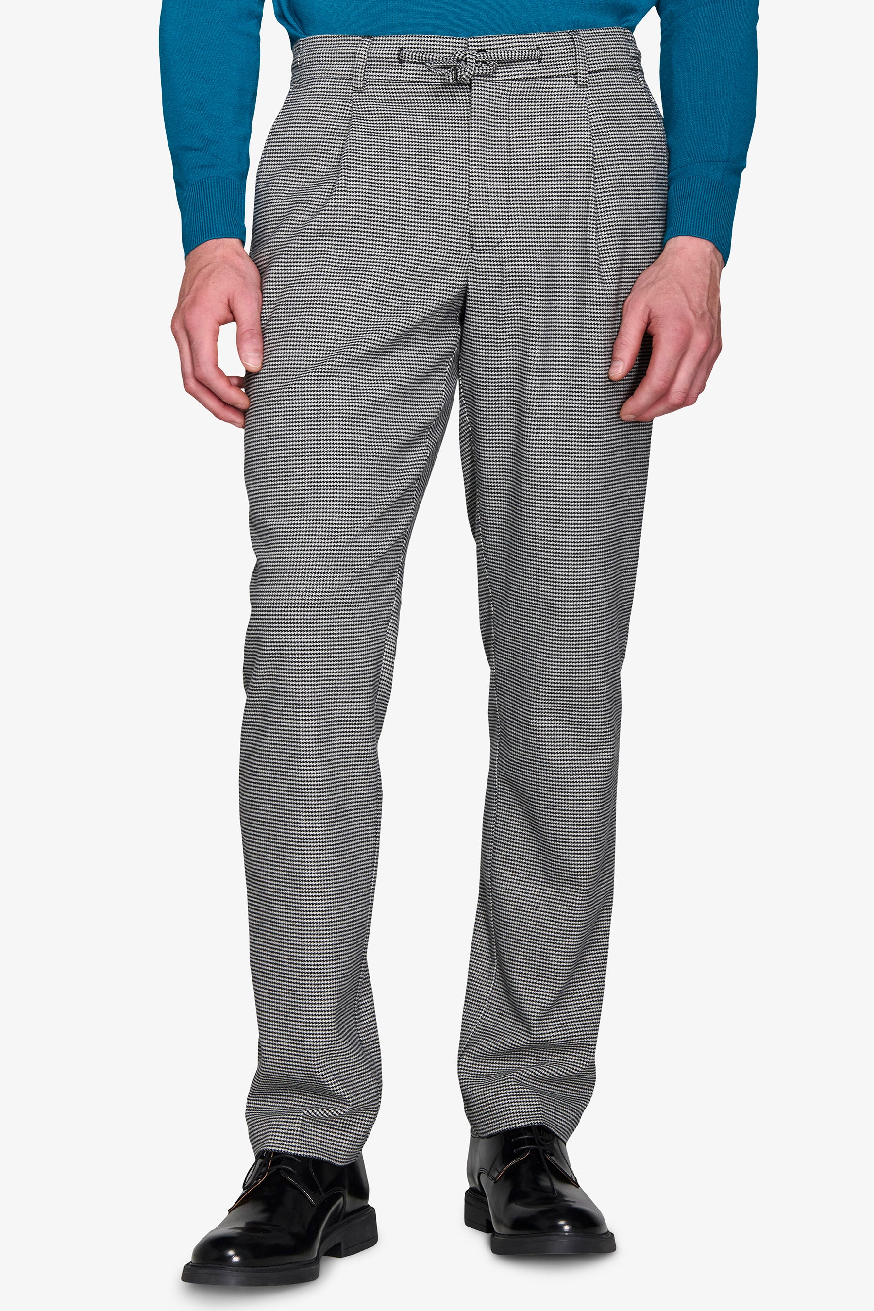 Pantaloni da abito worker pied de poule nero-Dan John