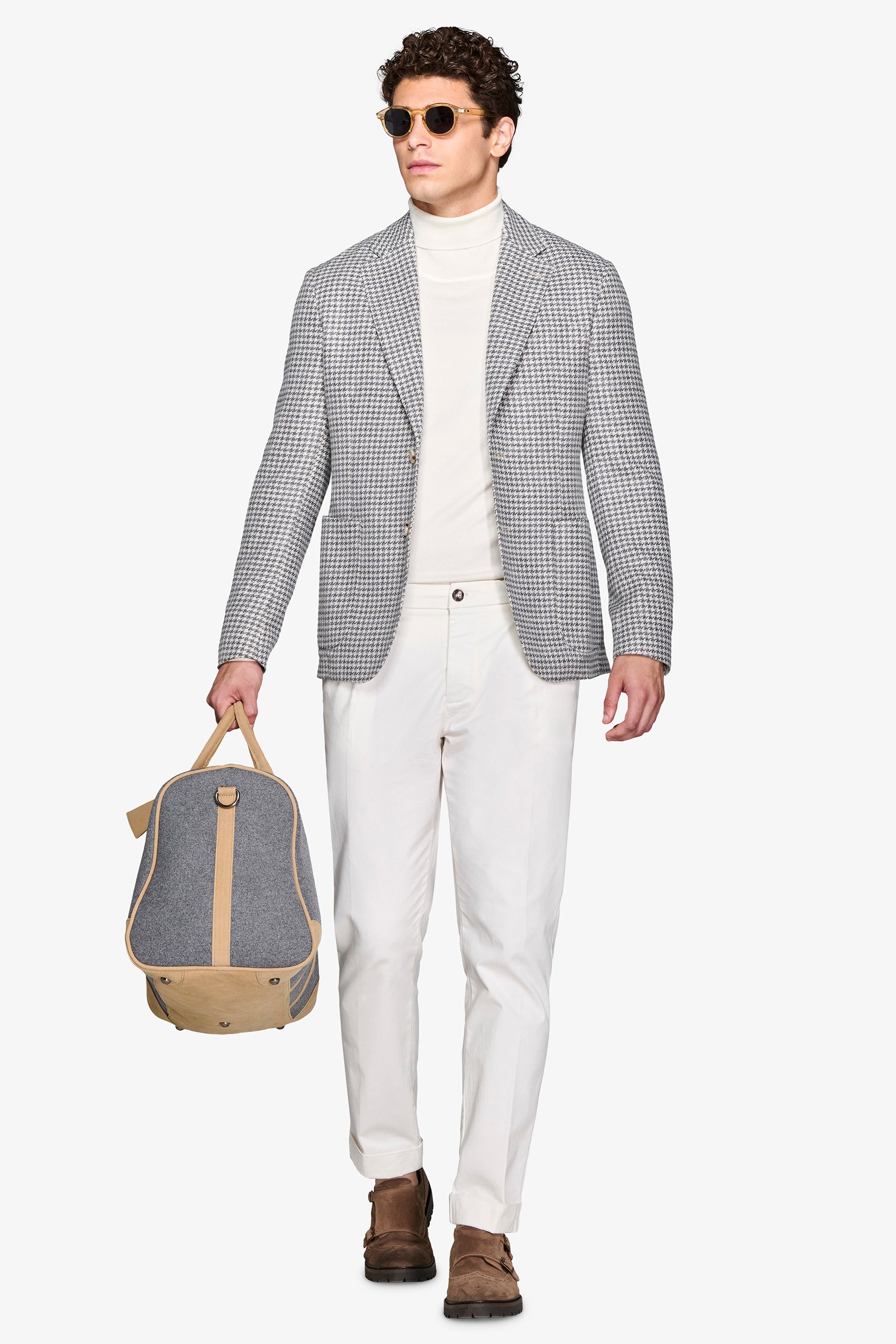 Giacca pied de poule misto lana grigio medio-Dan John