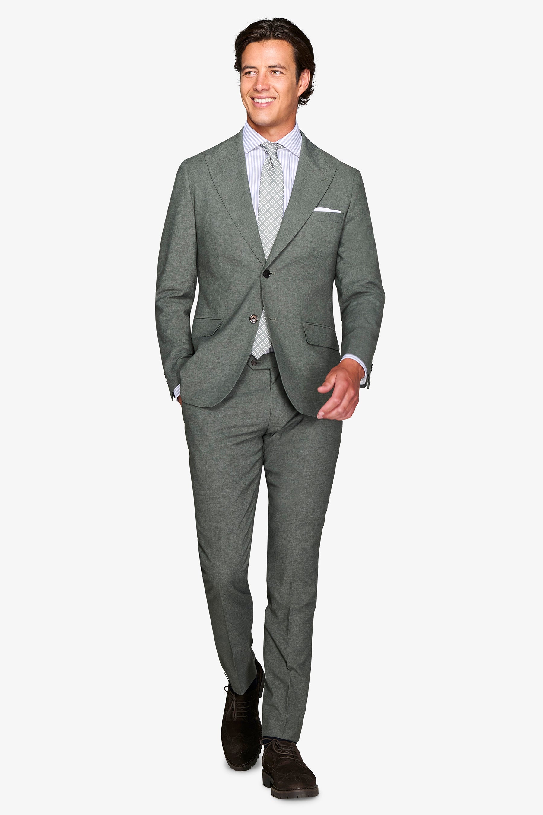 Abito twill melange misto lana verde-Dan John