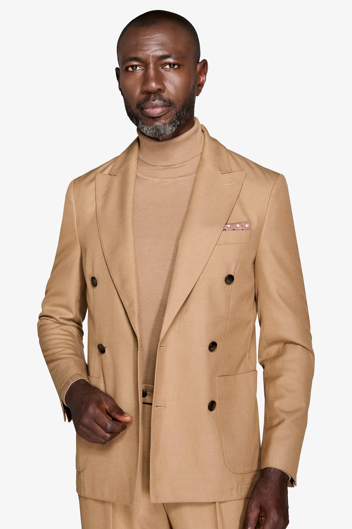 Giacca da abito doppiopetto twill cammello-Dan John