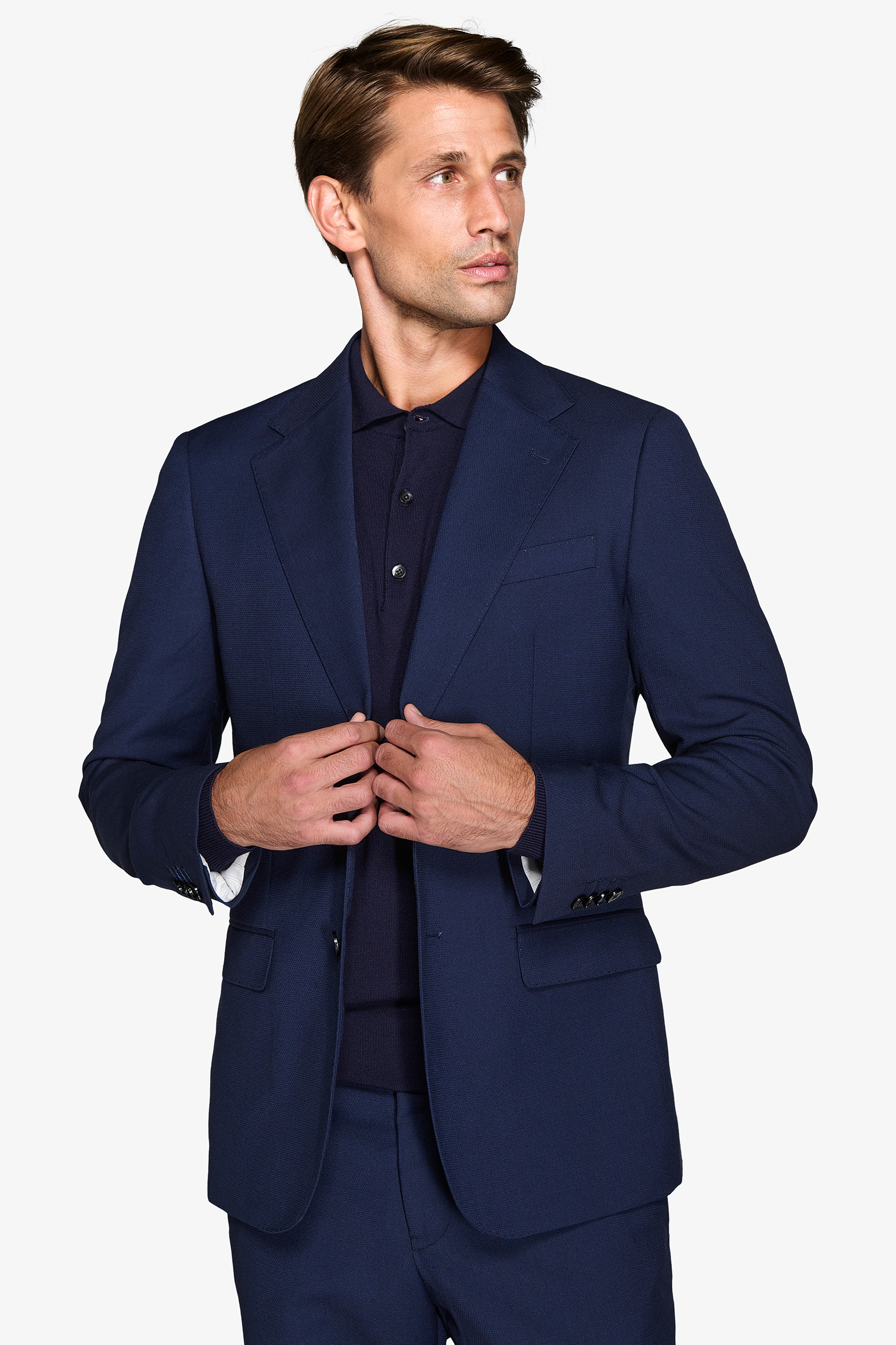 Giacca da abito armaturata blu slim-Dan John