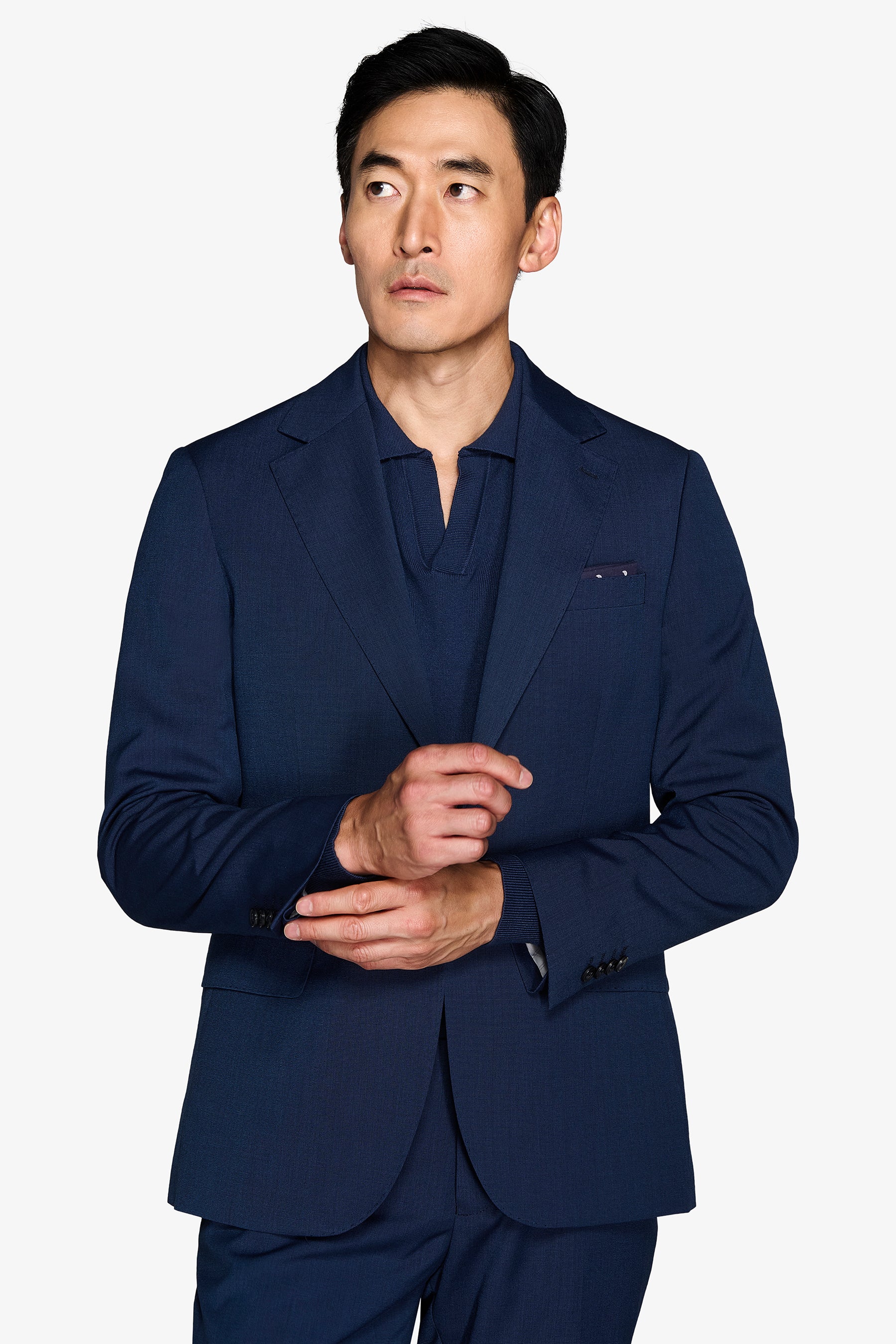 Giacca da abito trama punto a spillo blu slim-Dan John