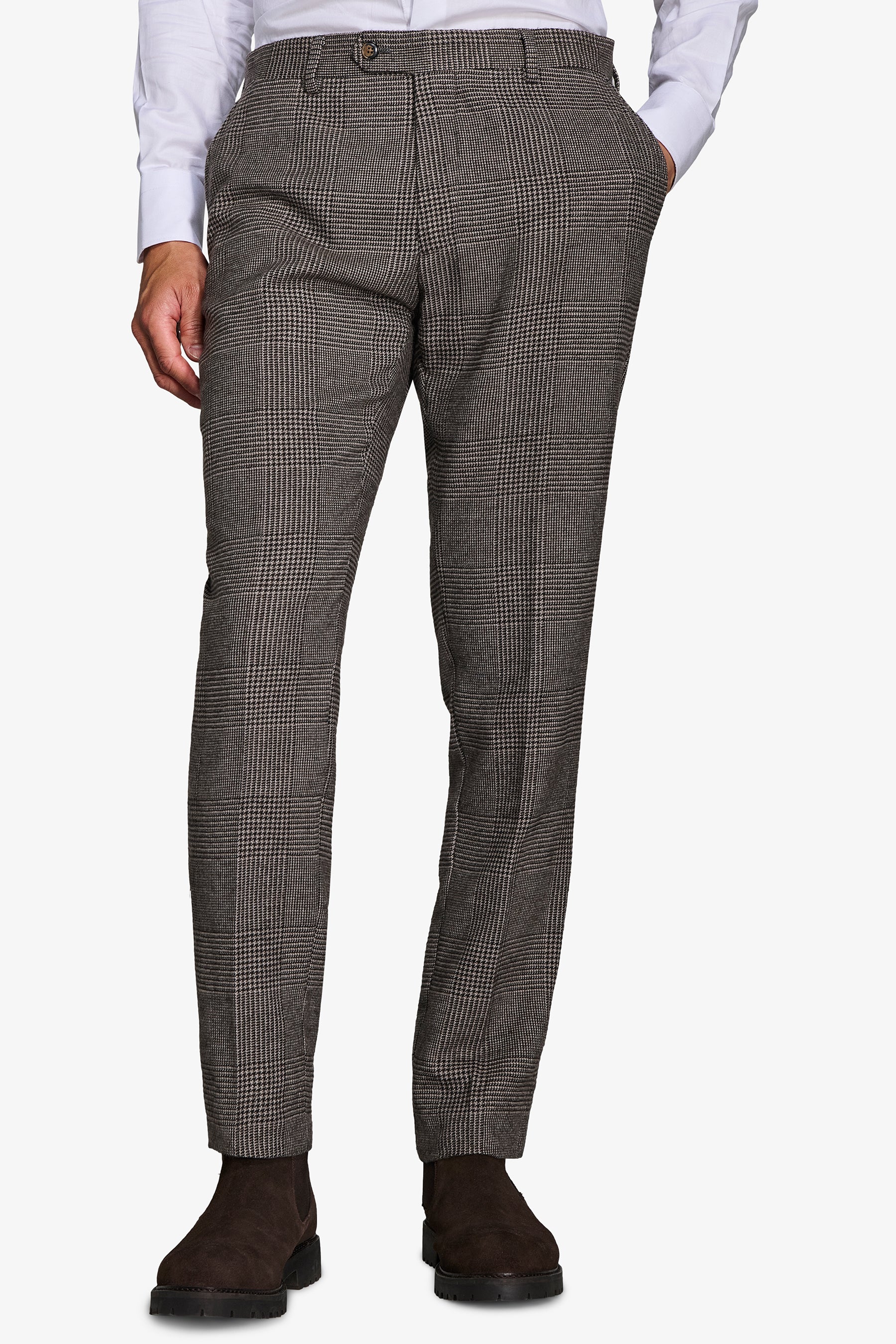 Pantaloni da abito Principe di Galles misto lana tortora-Dan John