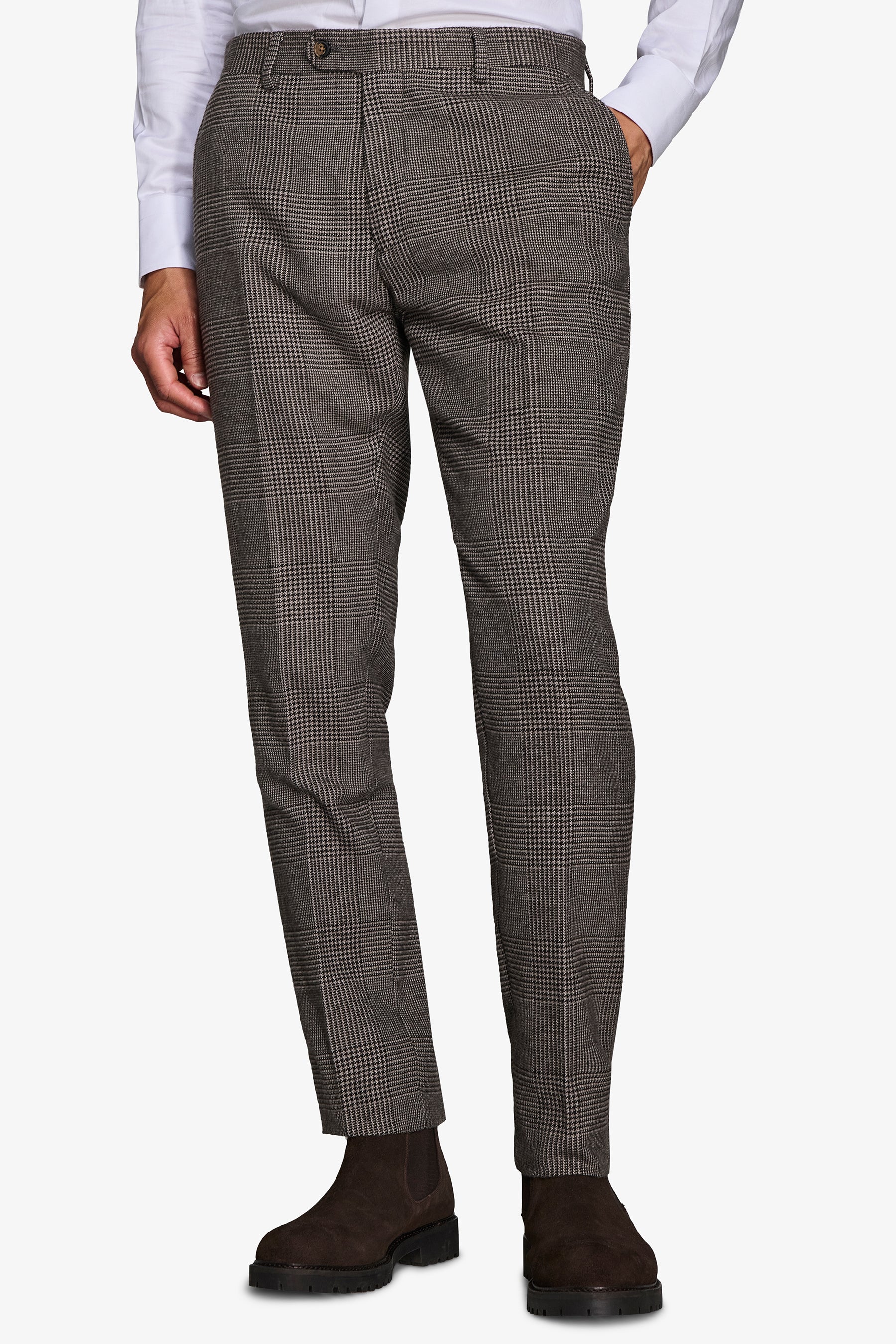 Pantaloni da abito Principe di Galles misto lana tortora-Dan John