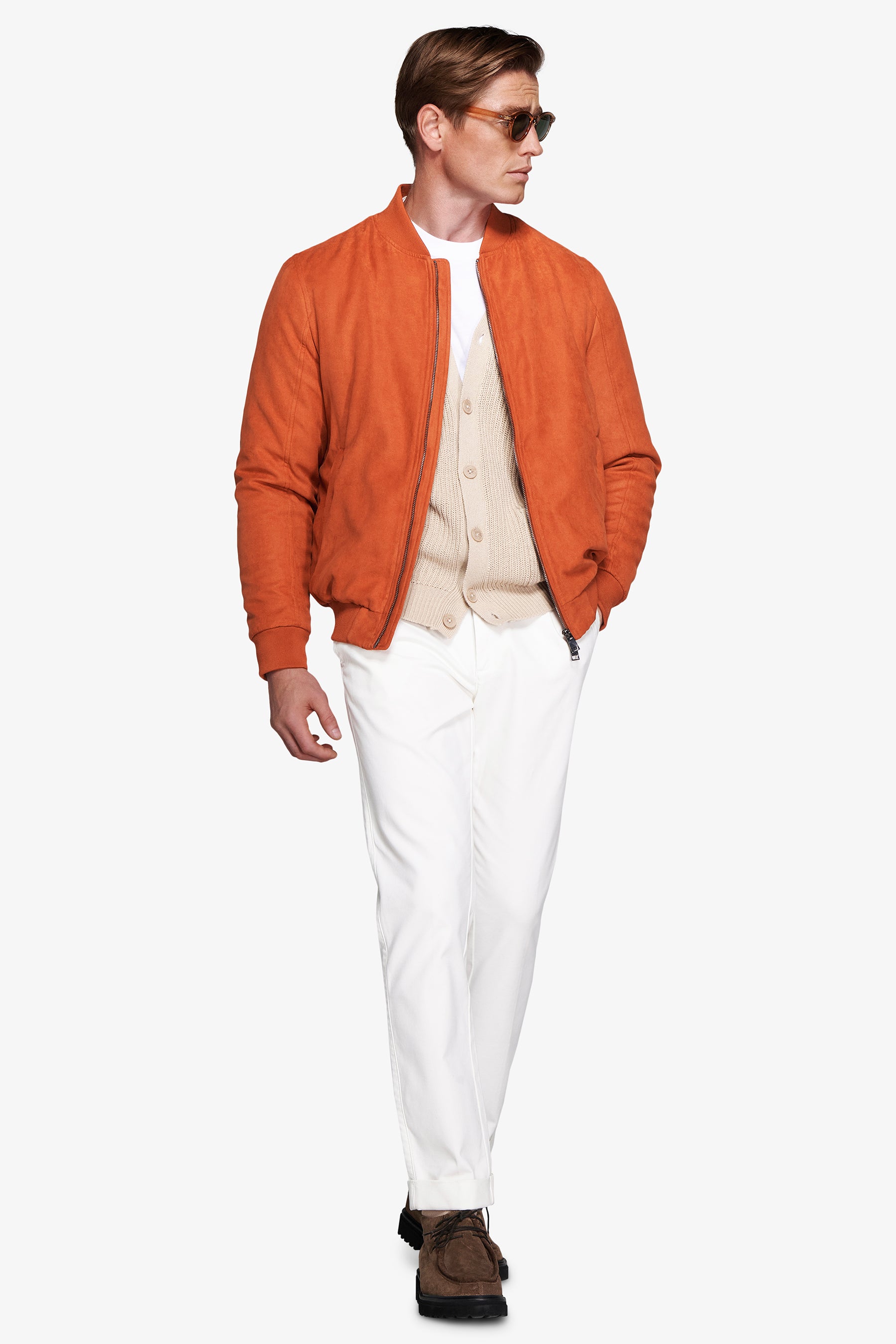 Bomber full zip in ecosuede arancio