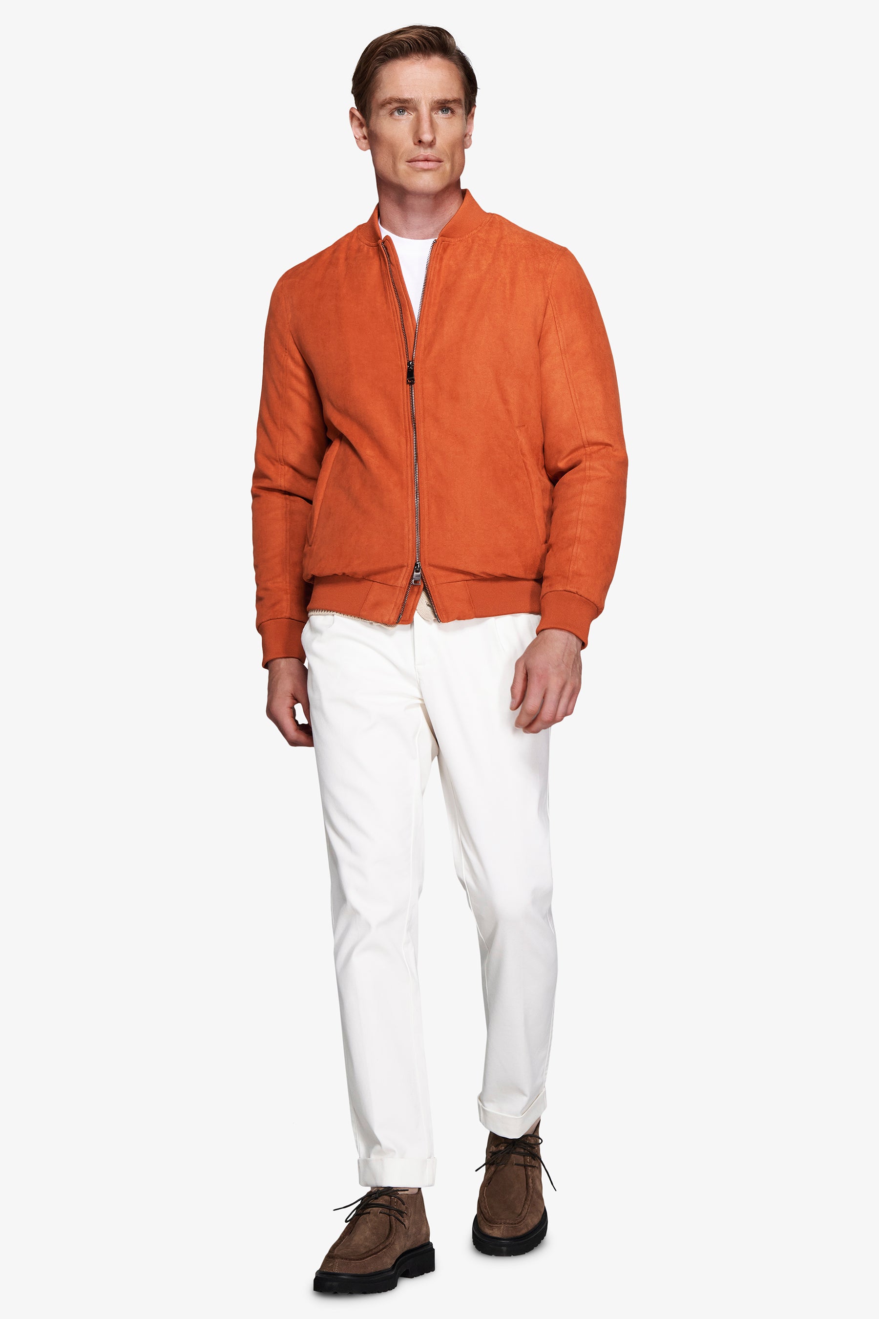 Bomber full zip in ecosuede arancio