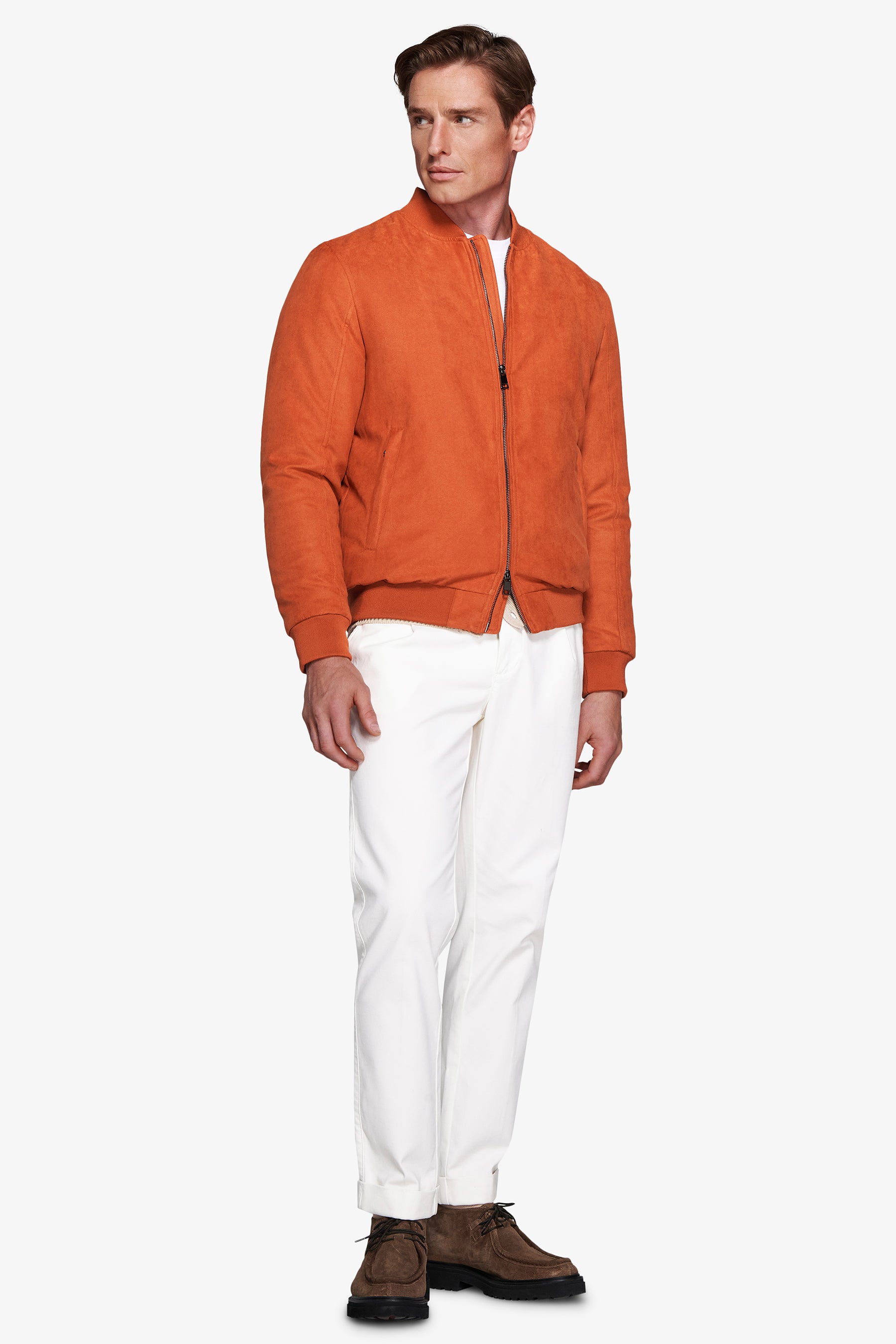 Bomber full zip in ecosuede arancio
