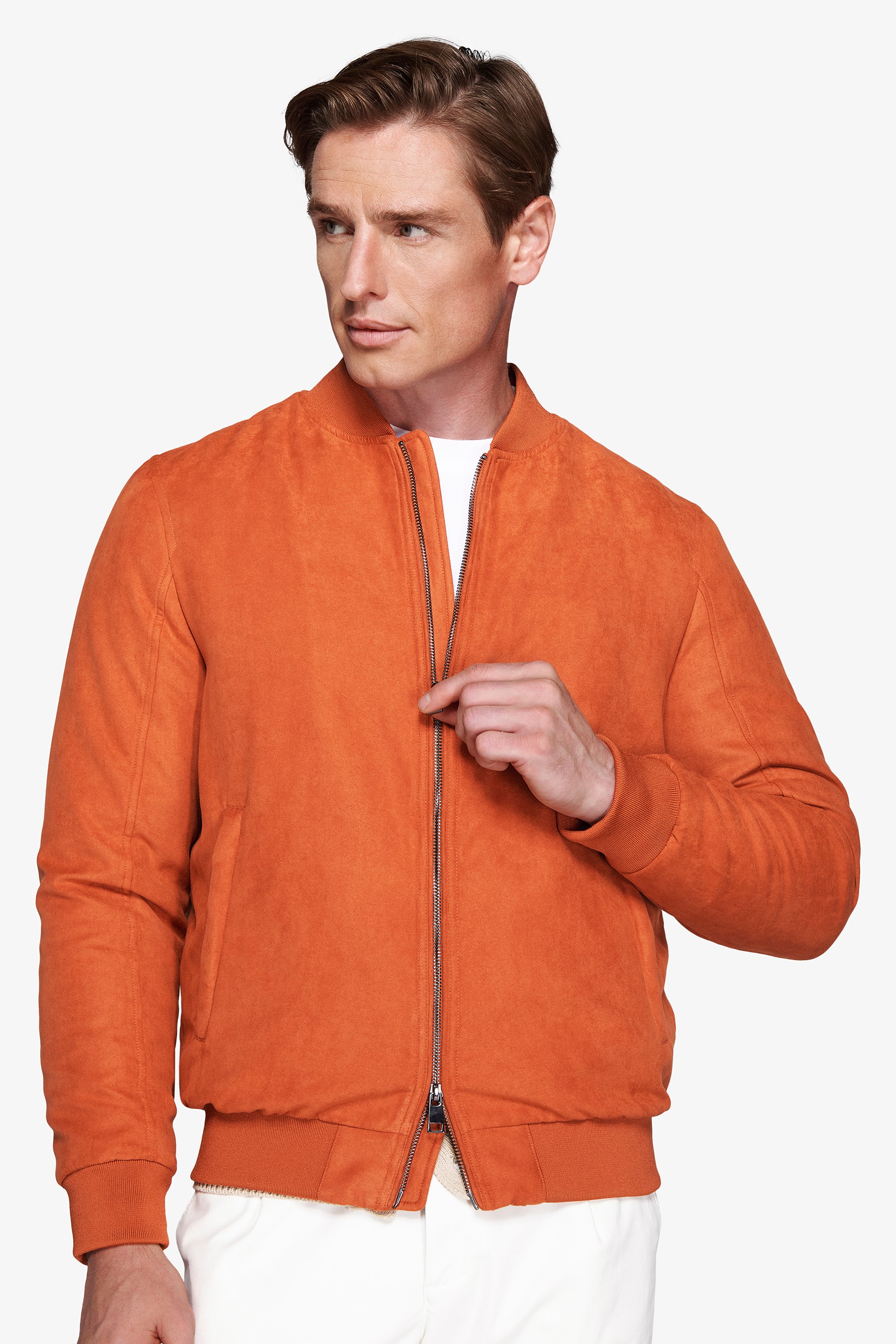 Bomber full zip in ecosuede arancio
