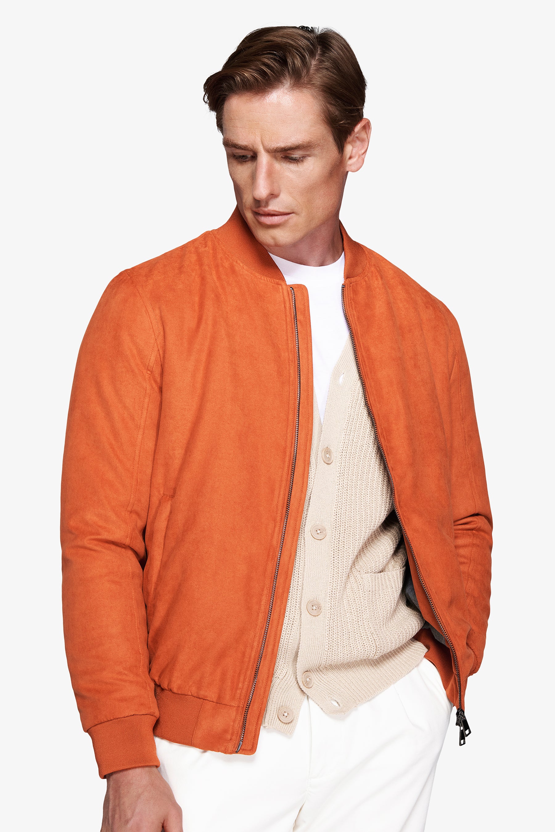 Bomber full zip in ecosuede arancio