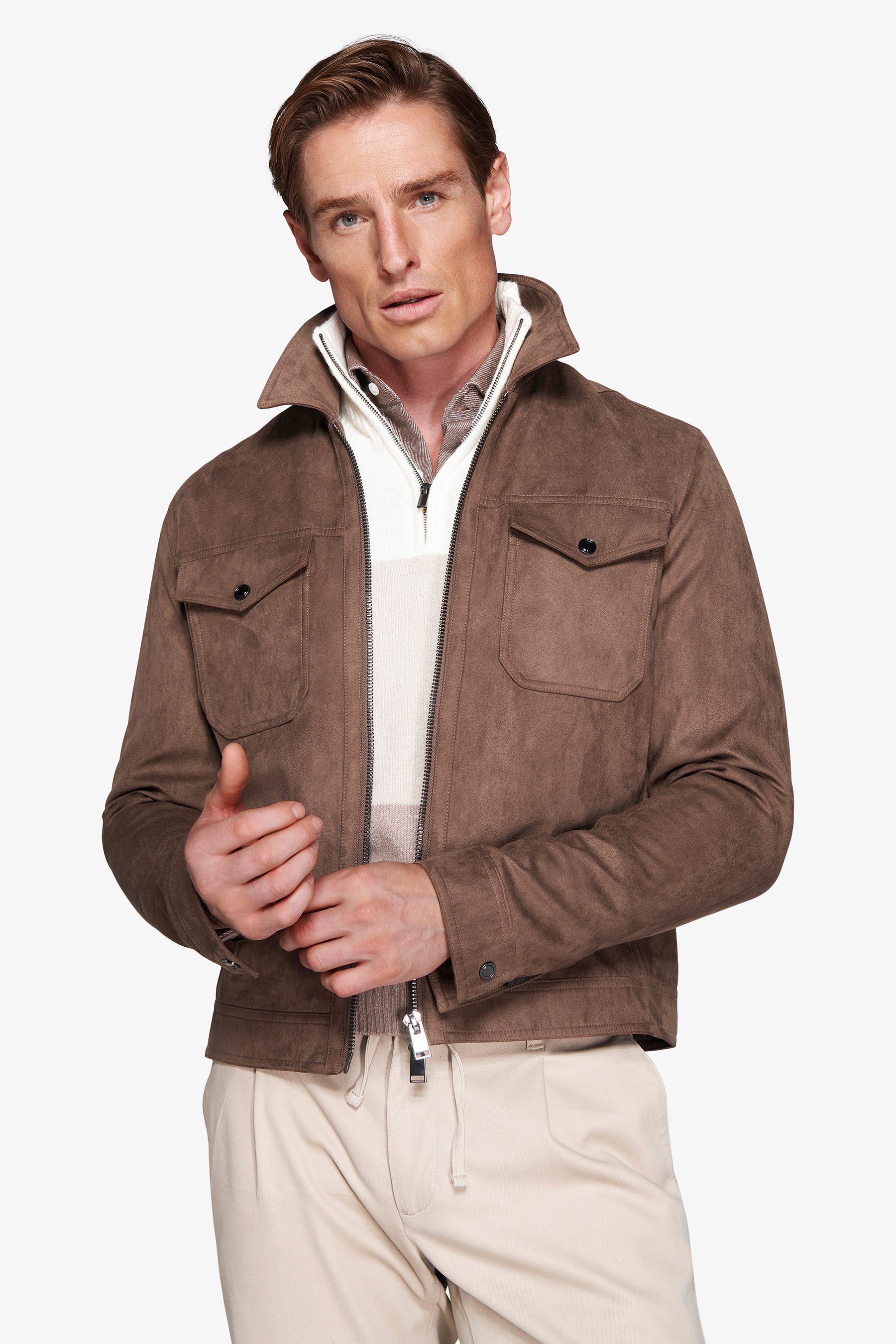 Giubbotto corto in ecosuede tortora-Dan John