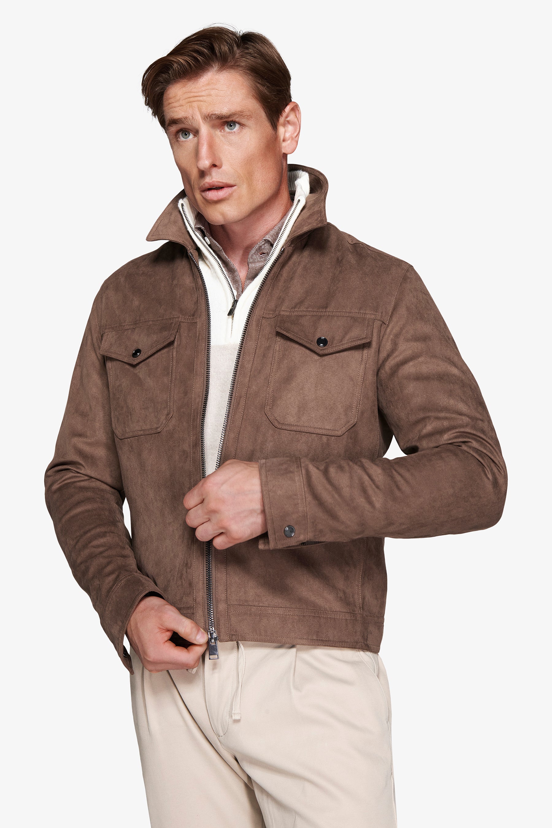 Giubbotto corto in ecosuede tortora