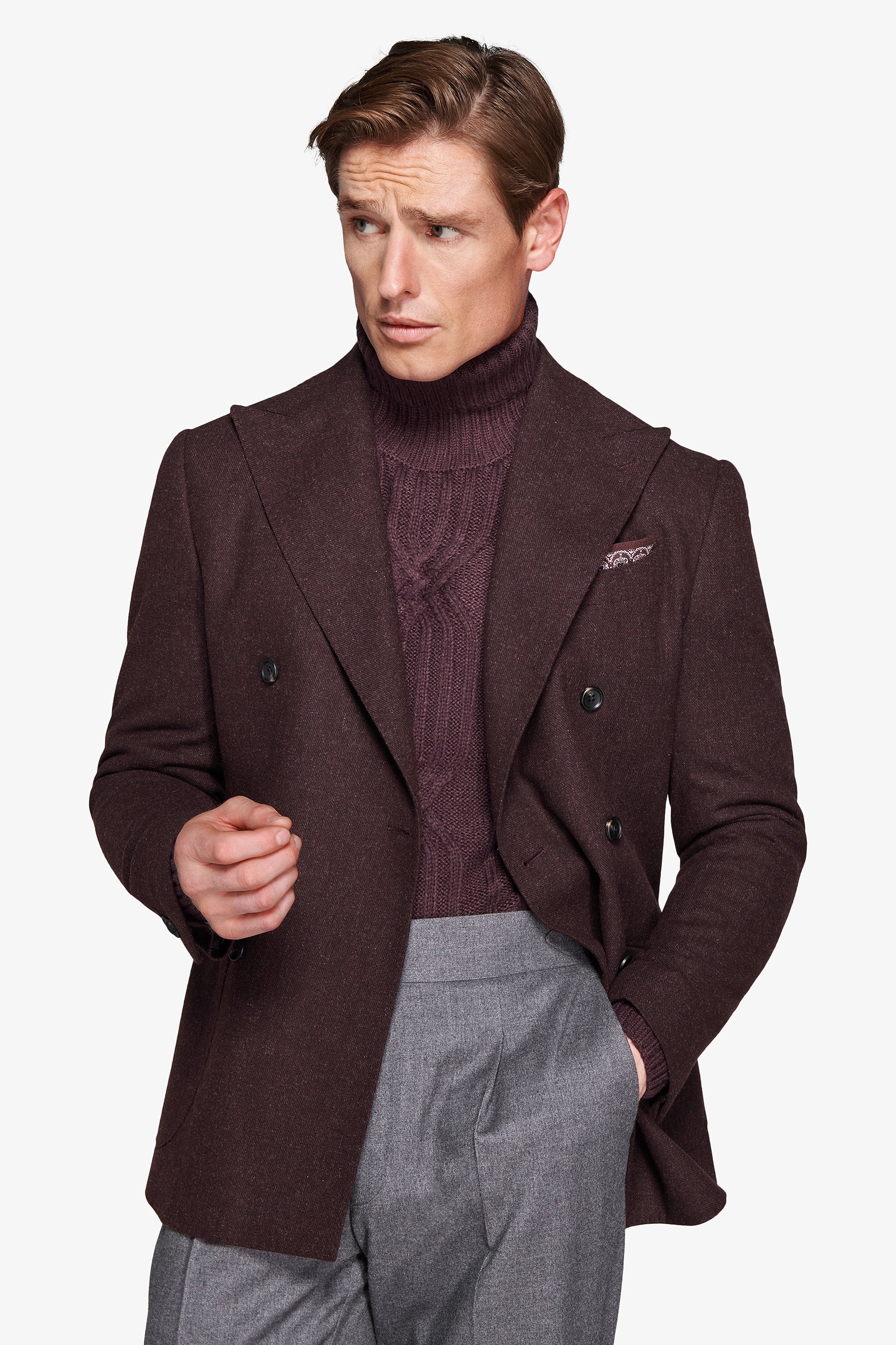 Giacca doppiopetto effetto flanella bordeaux