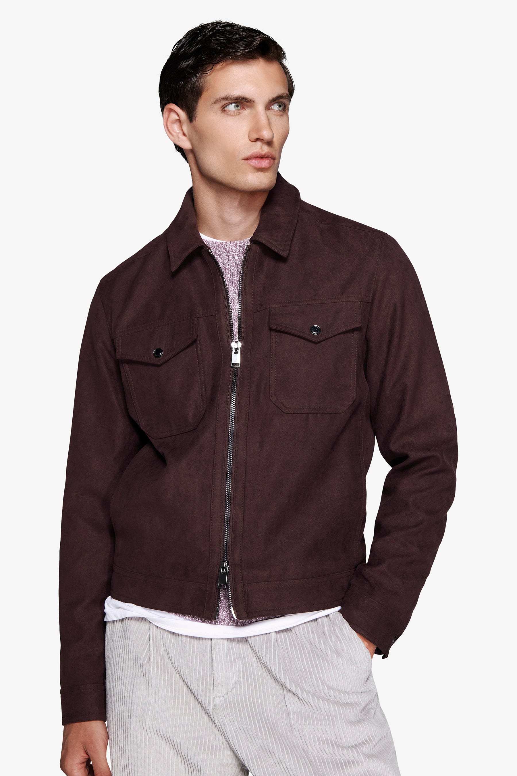 Giubbotto corto in ecosuede bordeaux-Dan John