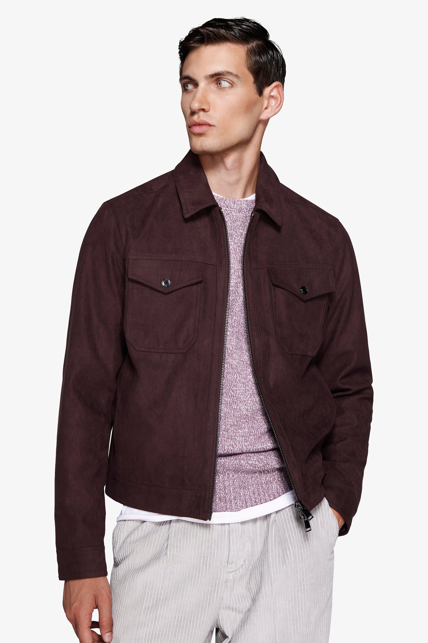 Blouson court en simili-daim bordeaux