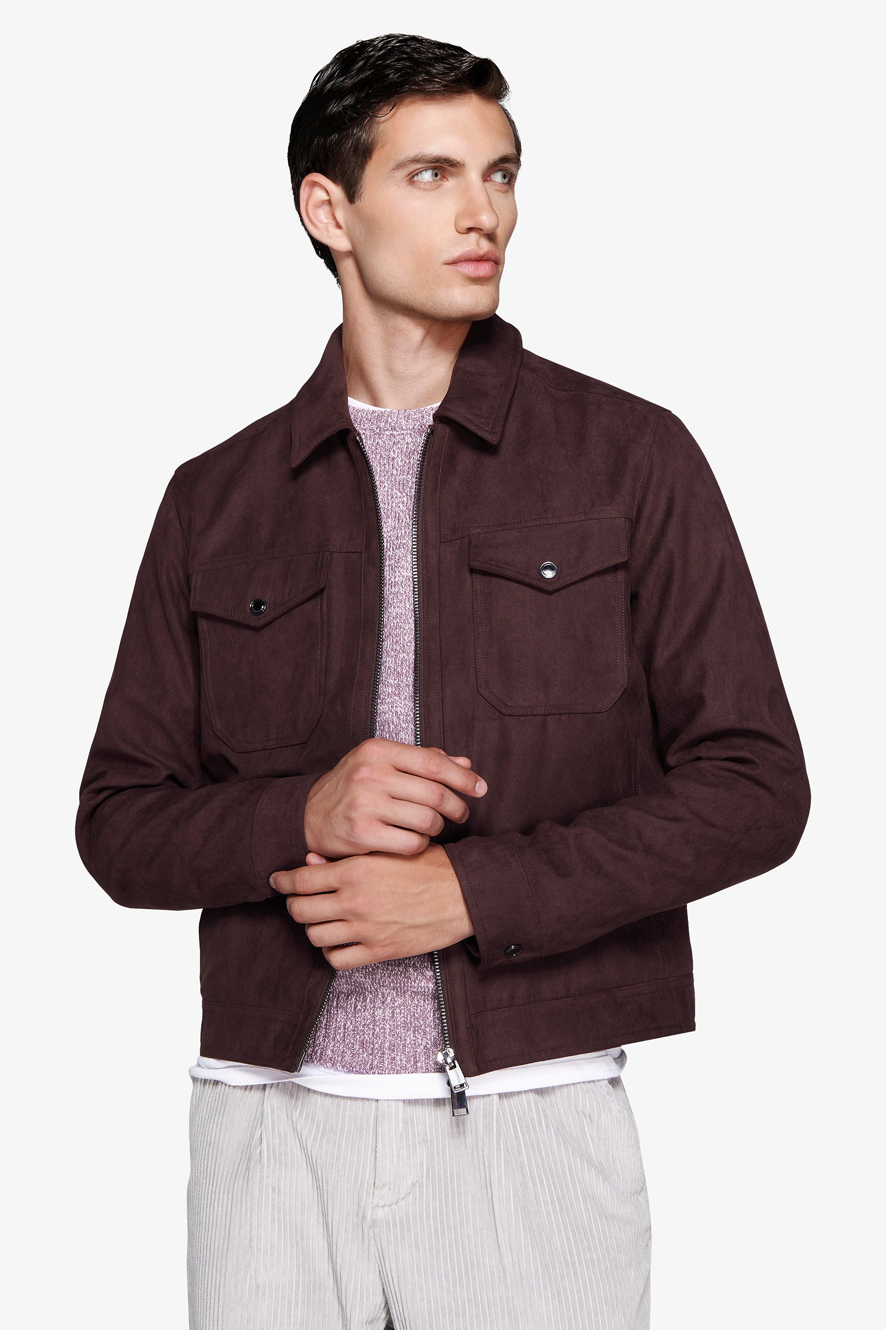 Blouson court en simili-daim bordeaux