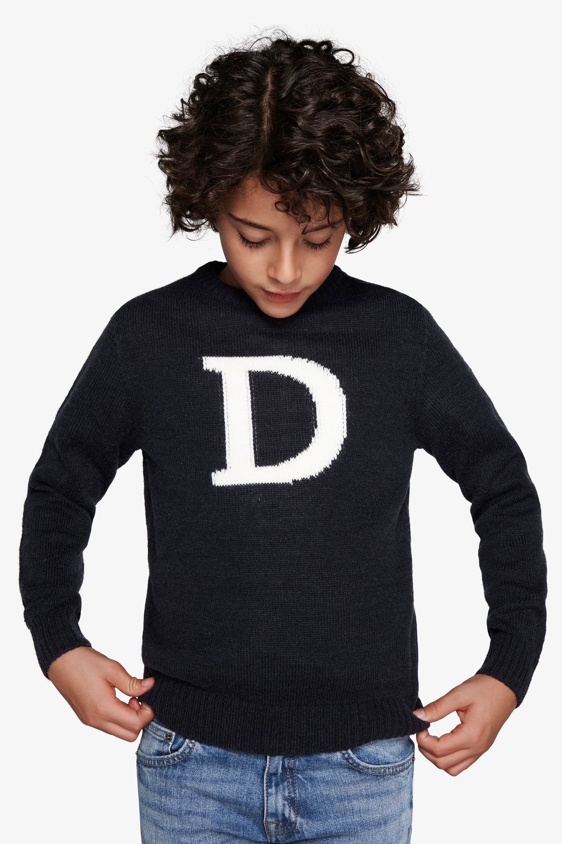 Pull bleu col rond logo kids