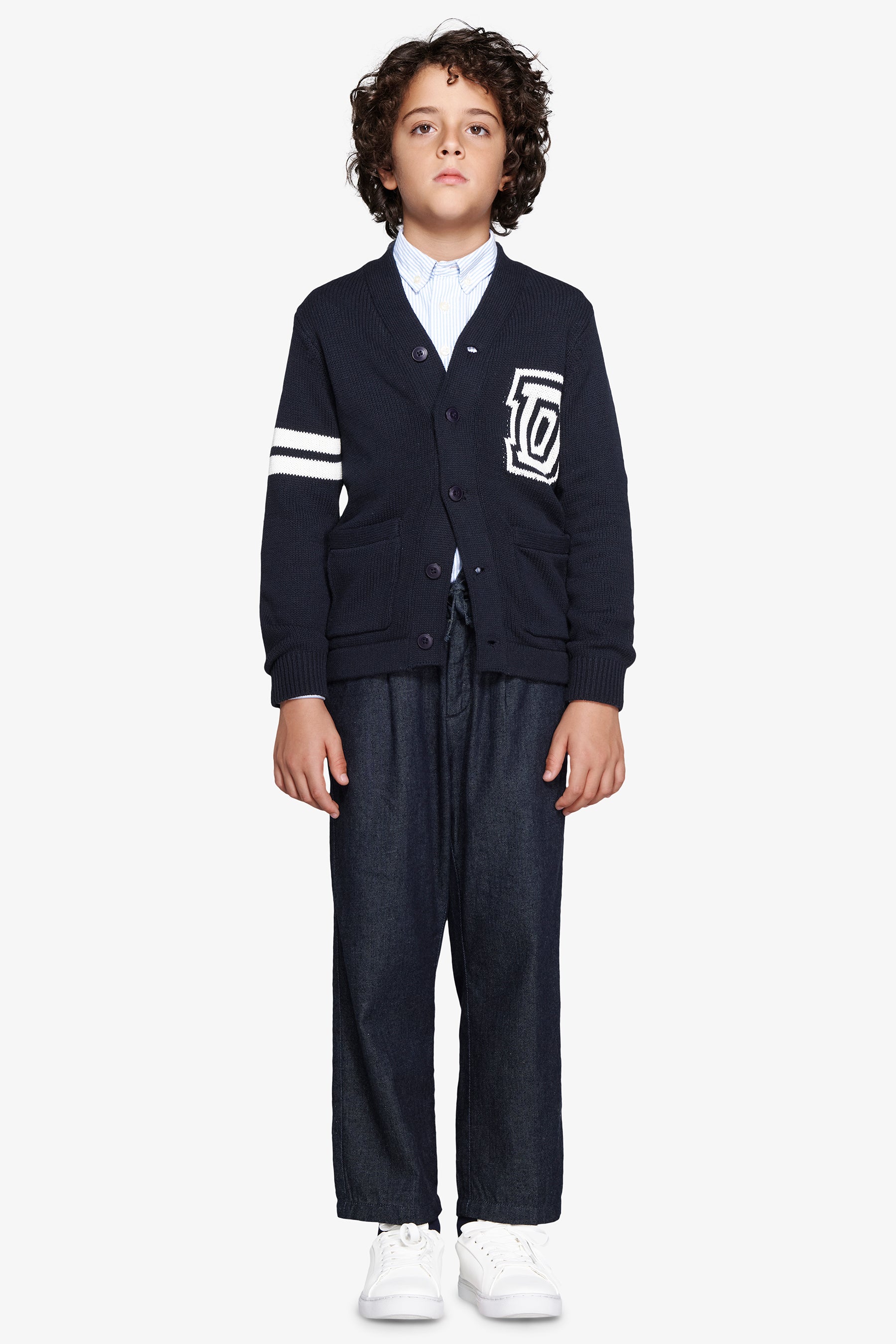 Cardigan bleu à col en V pour enfant